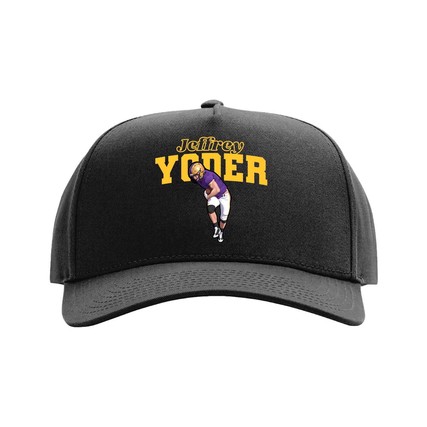 Full Fabric Five-Panel Champ Cap — Name Arch in Black