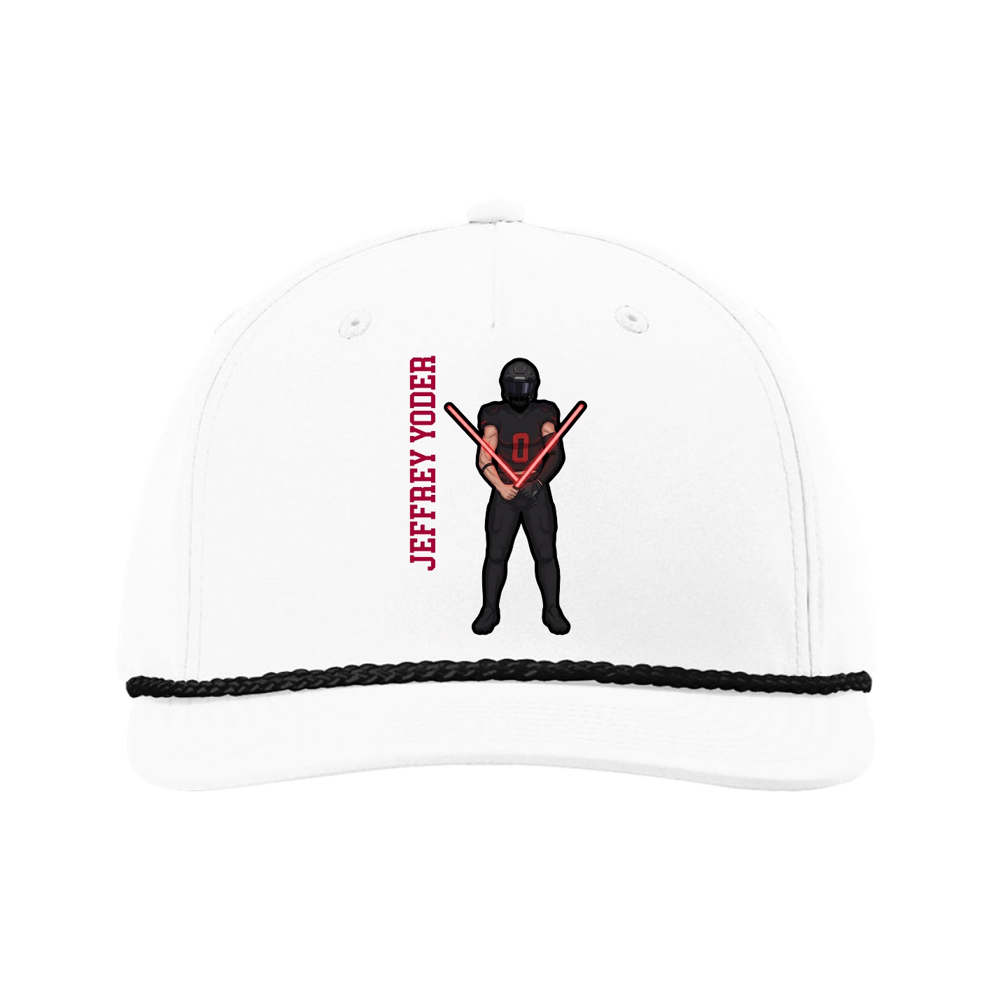 Five-Panel Classic Rope Cap — Name Vertical in White