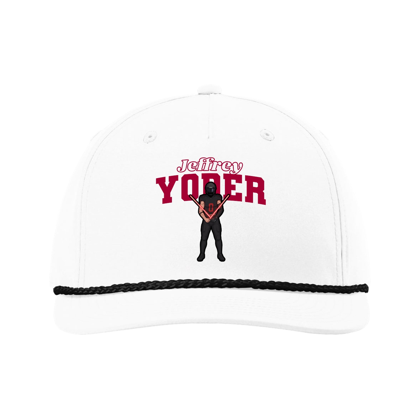 Five-Panel Classic Rope Cap — Name Arch in White