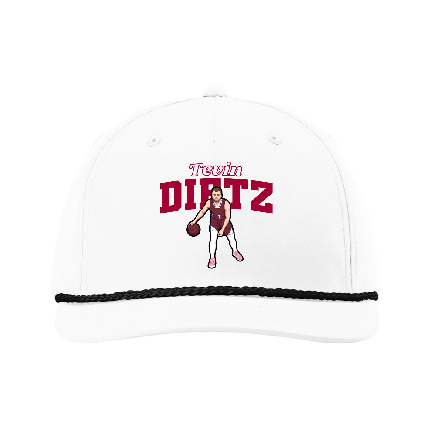 Five-Panel Classic Rope Cap — Name Arch in White