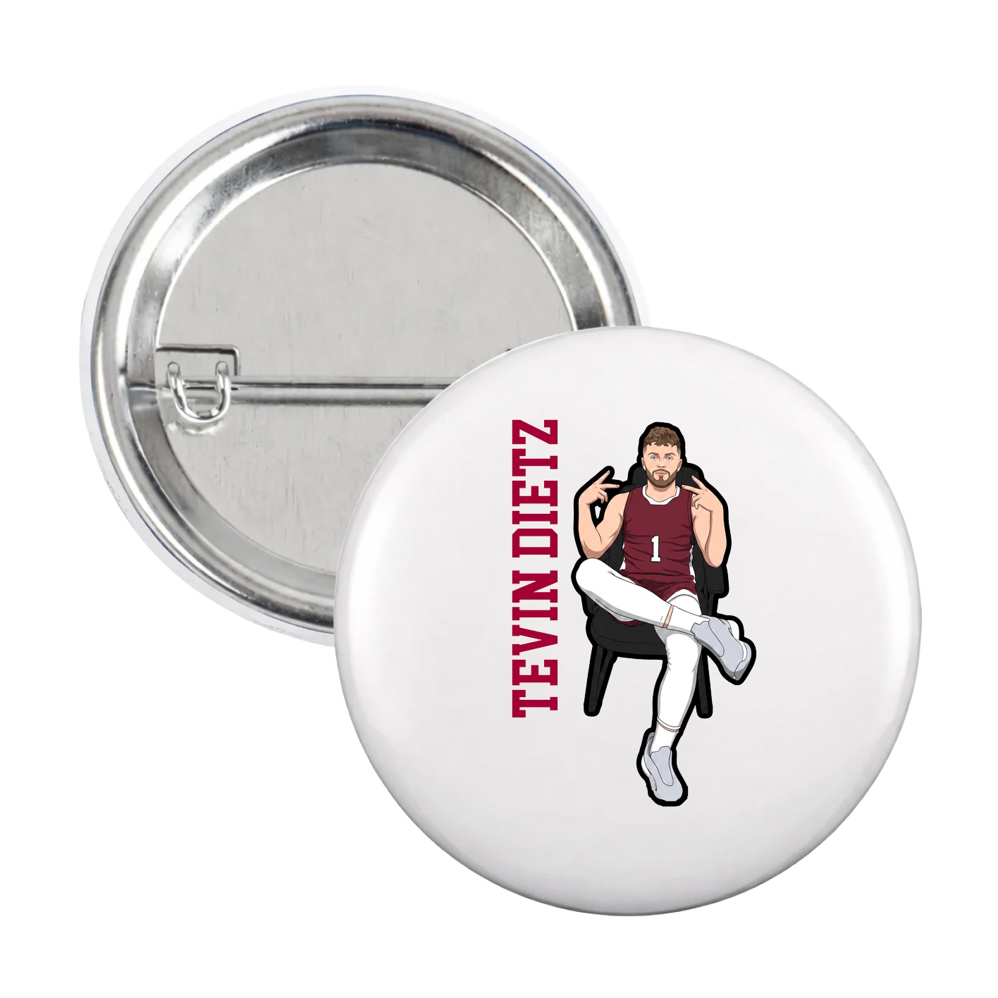 Game Day Button — Name Vertical in White