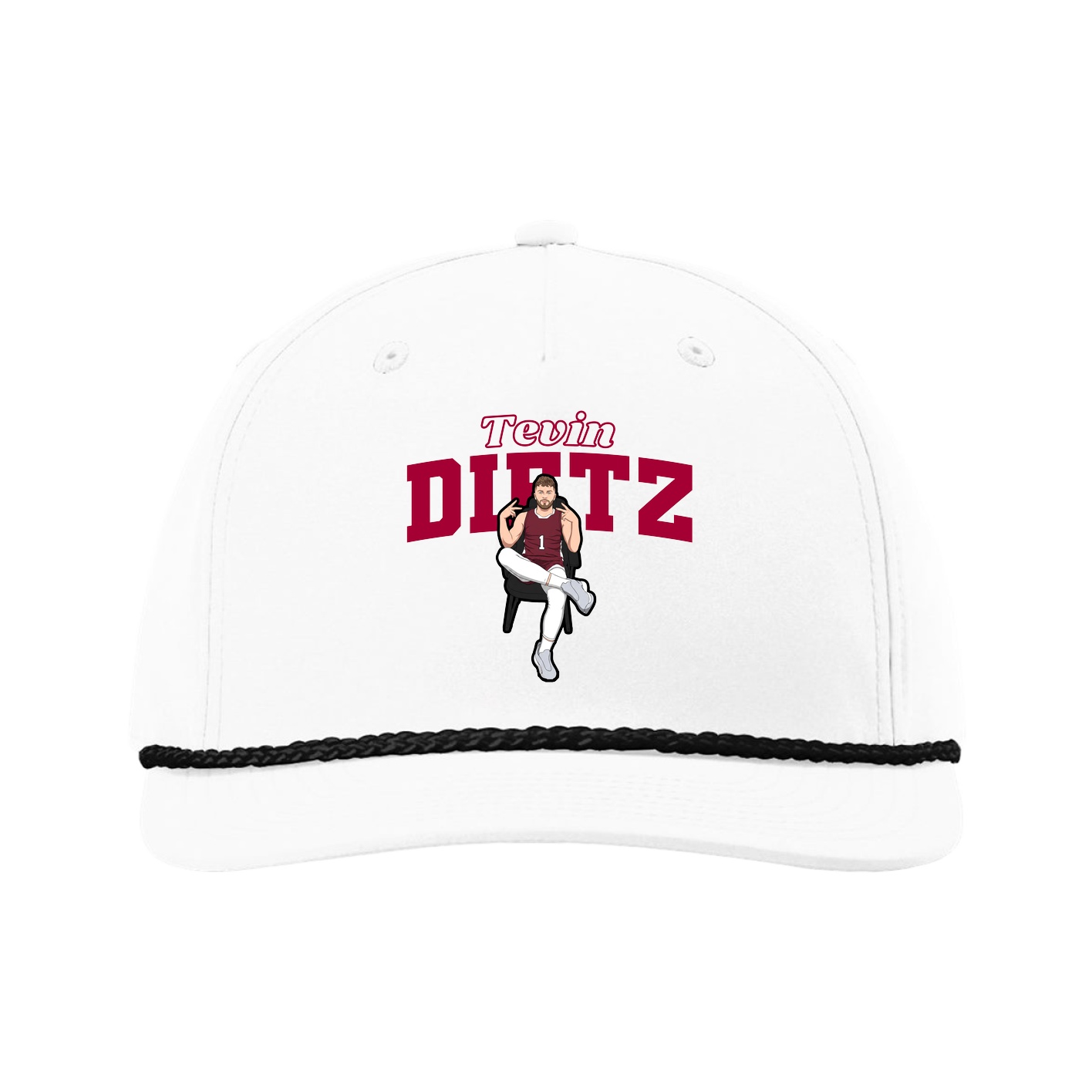 Five-Panel Classic Rope Cap — Name Arch in White