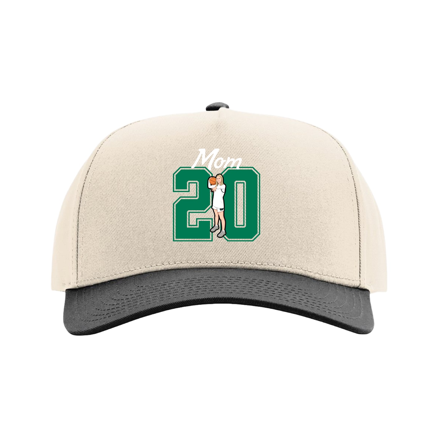 Full Fabric Five-Panel Champ Cap — Mothers Day Shirsey in Cream/Black