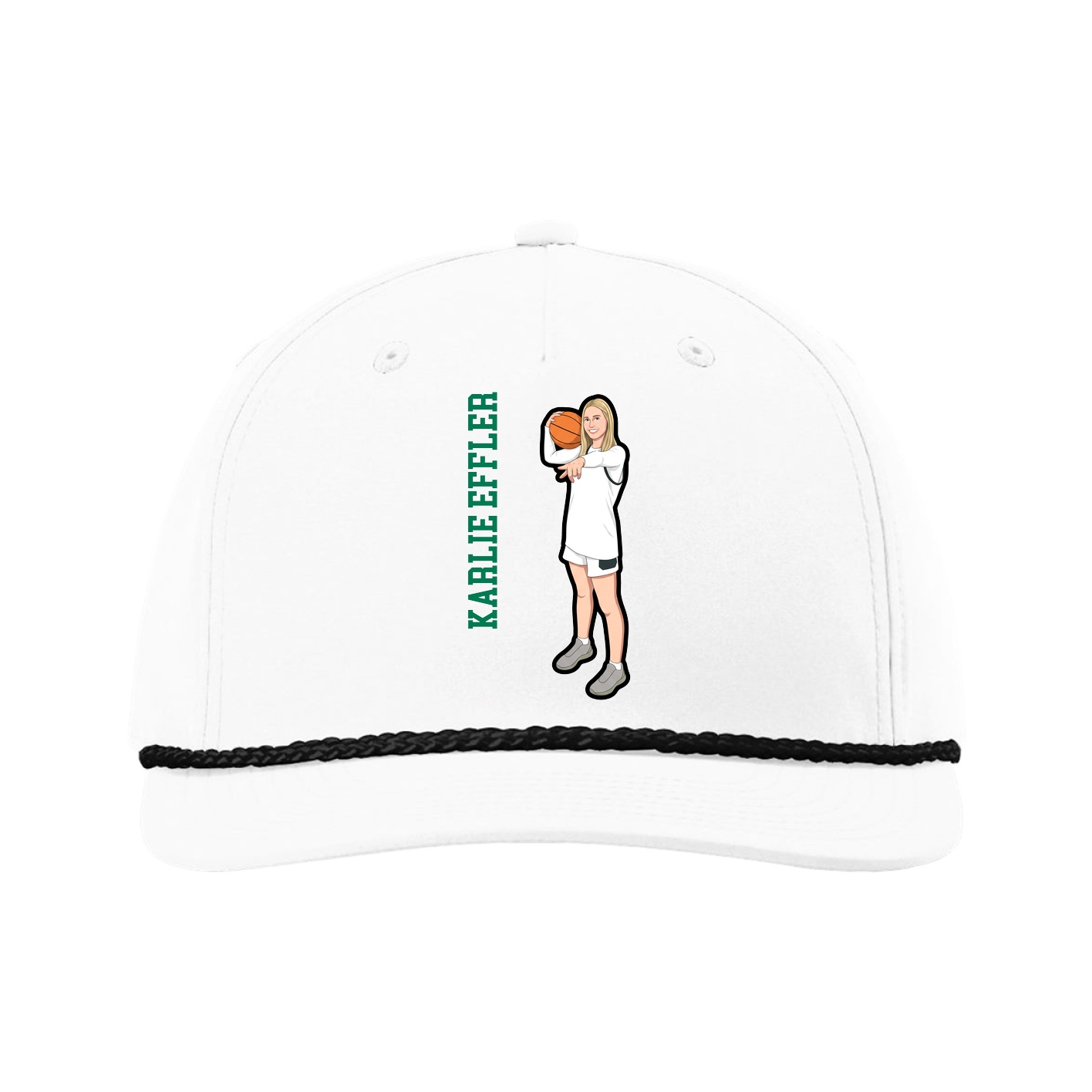Five-Panel Classic Rope Cap — Name Vertical in White