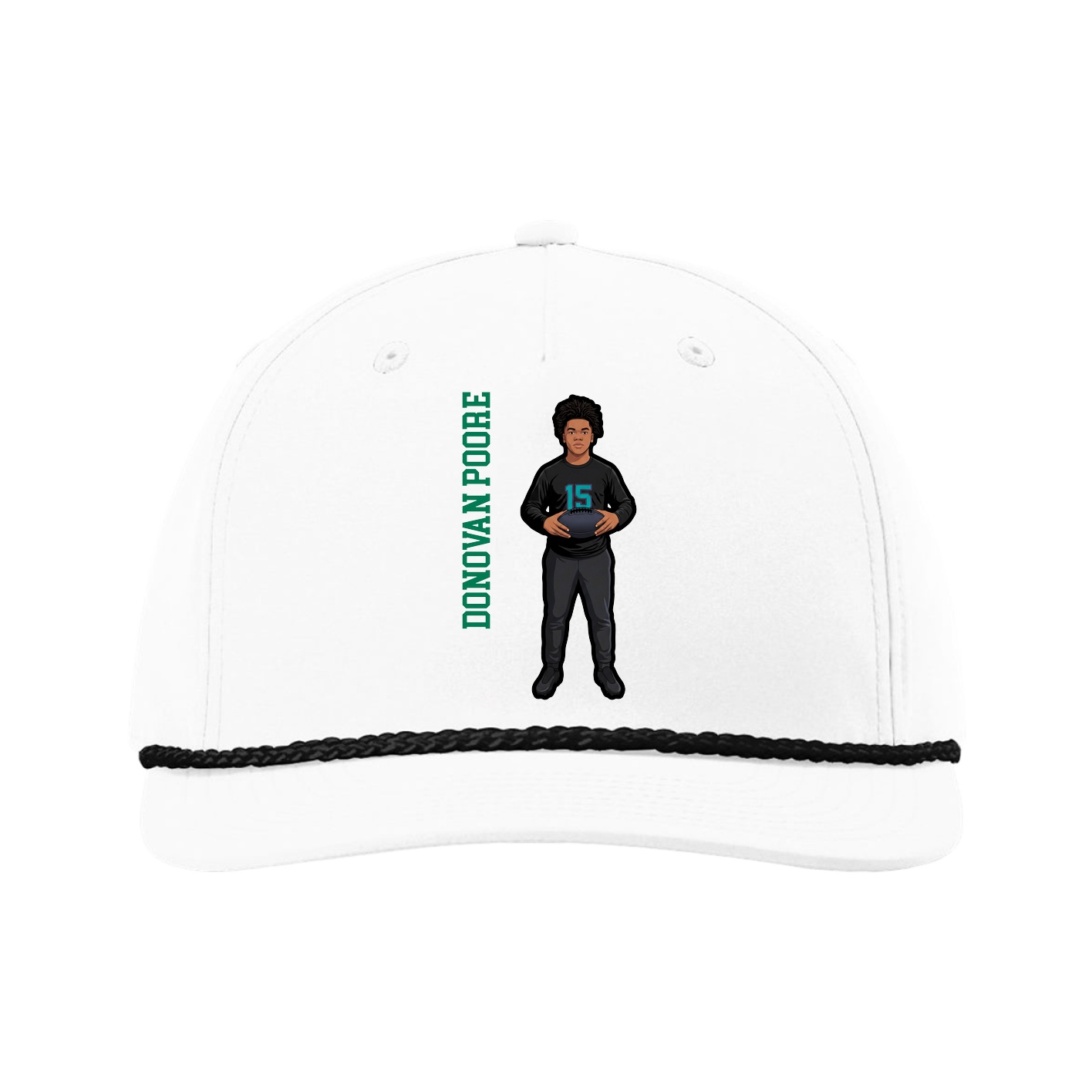 Five-Panel Classic Rope Cap — Name Vertical in White