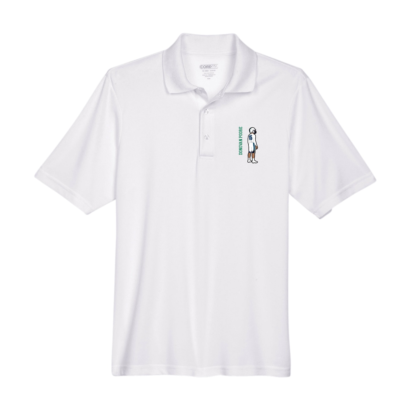 Performance Polo — Name Vertical in White