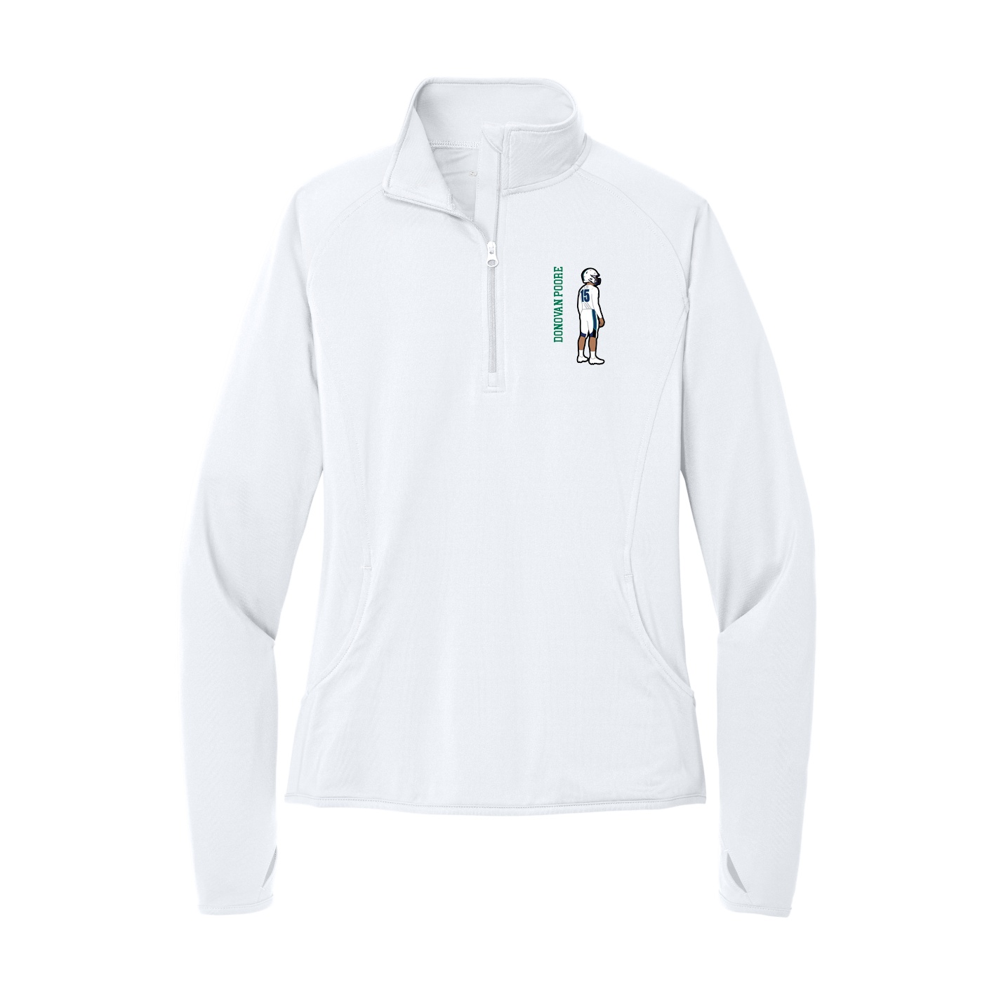 Women's Q-Zip Pullover — Name Vertical in White