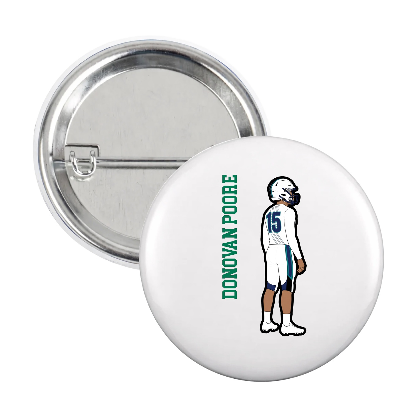 Game Day Button — Name Vertical in White