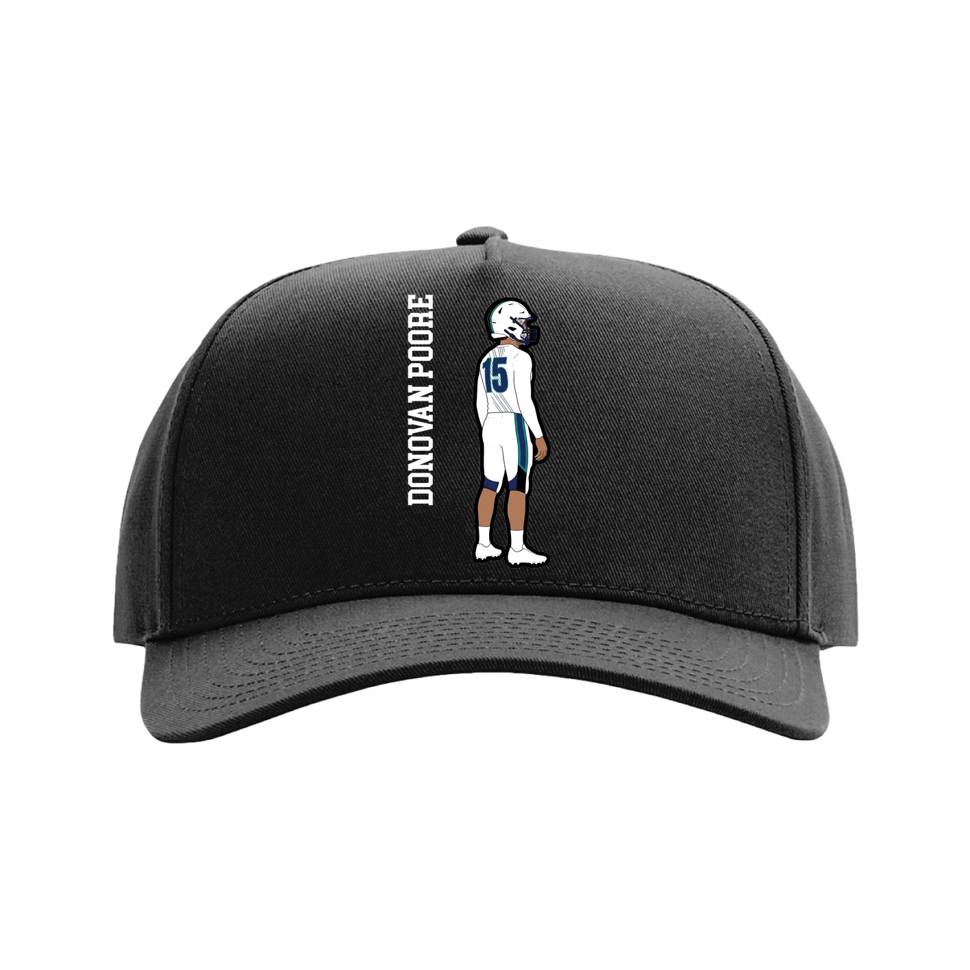 Full Fabric Five-Panel Champ Cap — Name Vertical in Black