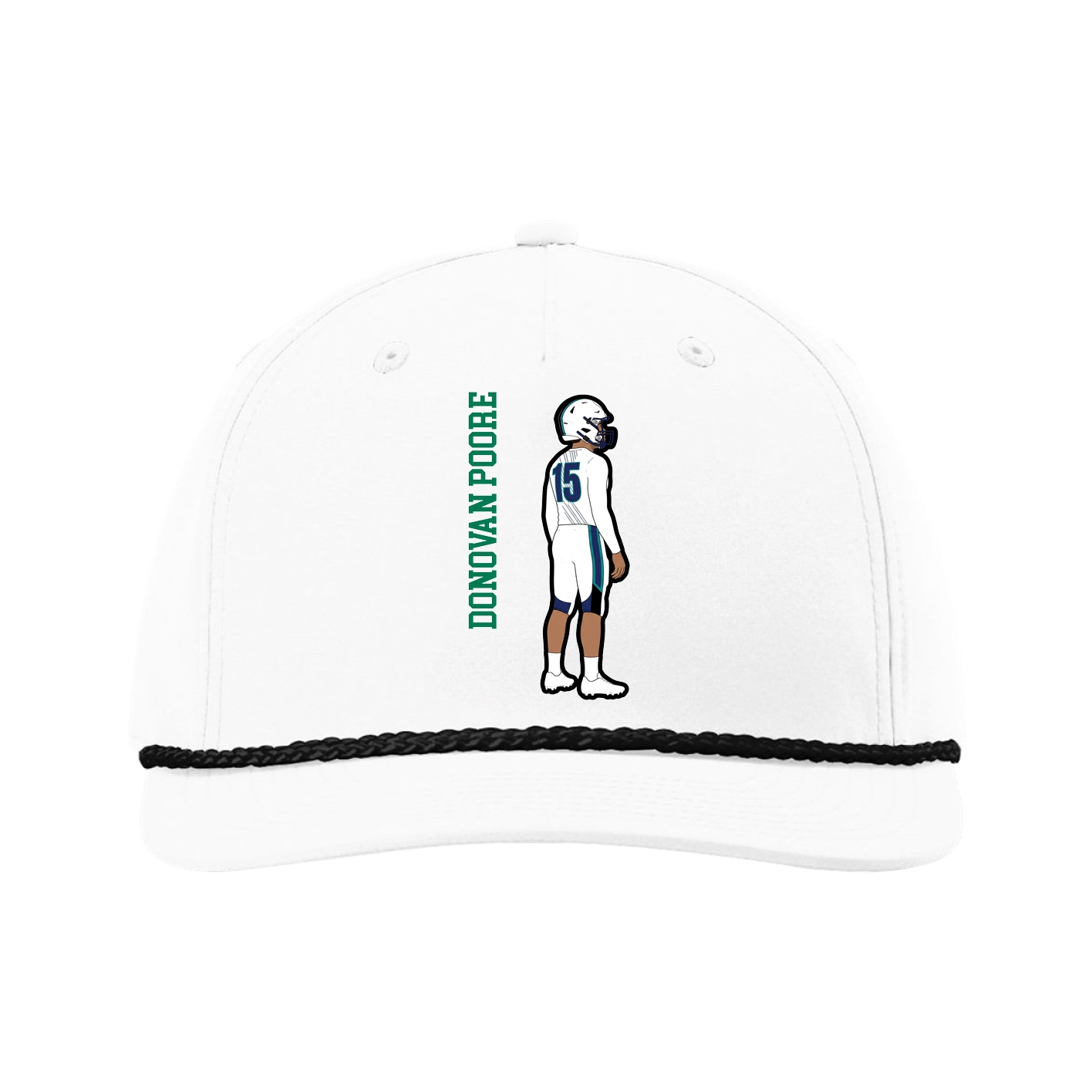 Five-Panel Classic Rope Cap — Name Vertical in White