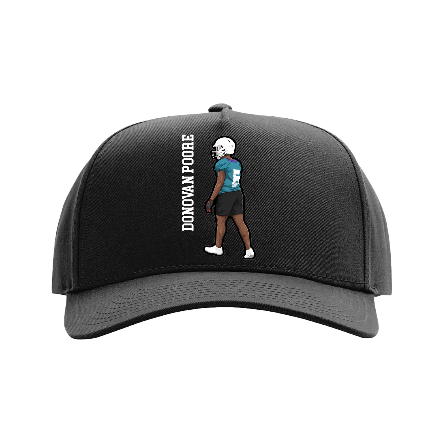Full Fabric Five-Panel Champ Cap — Name Vertical in Black
