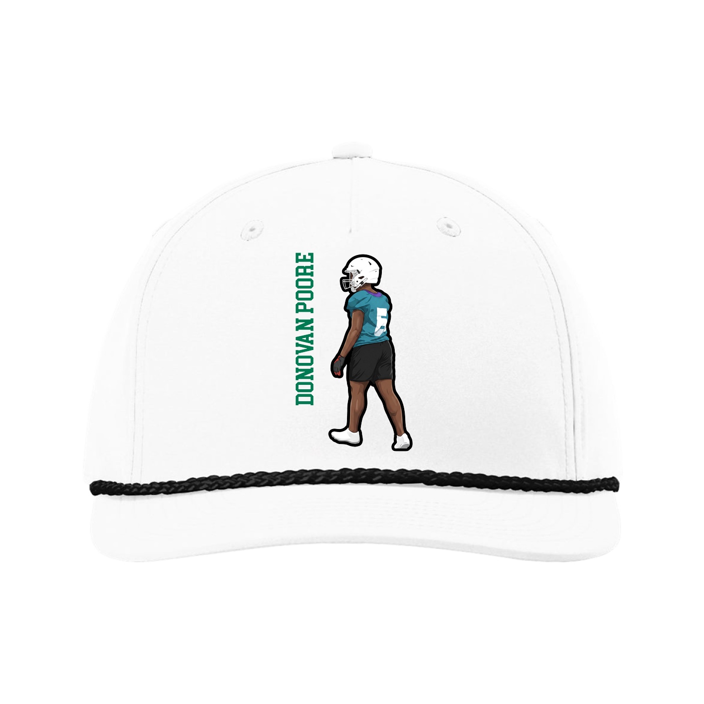 Five-Panel Classic Rope Cap — Name Vertical in White