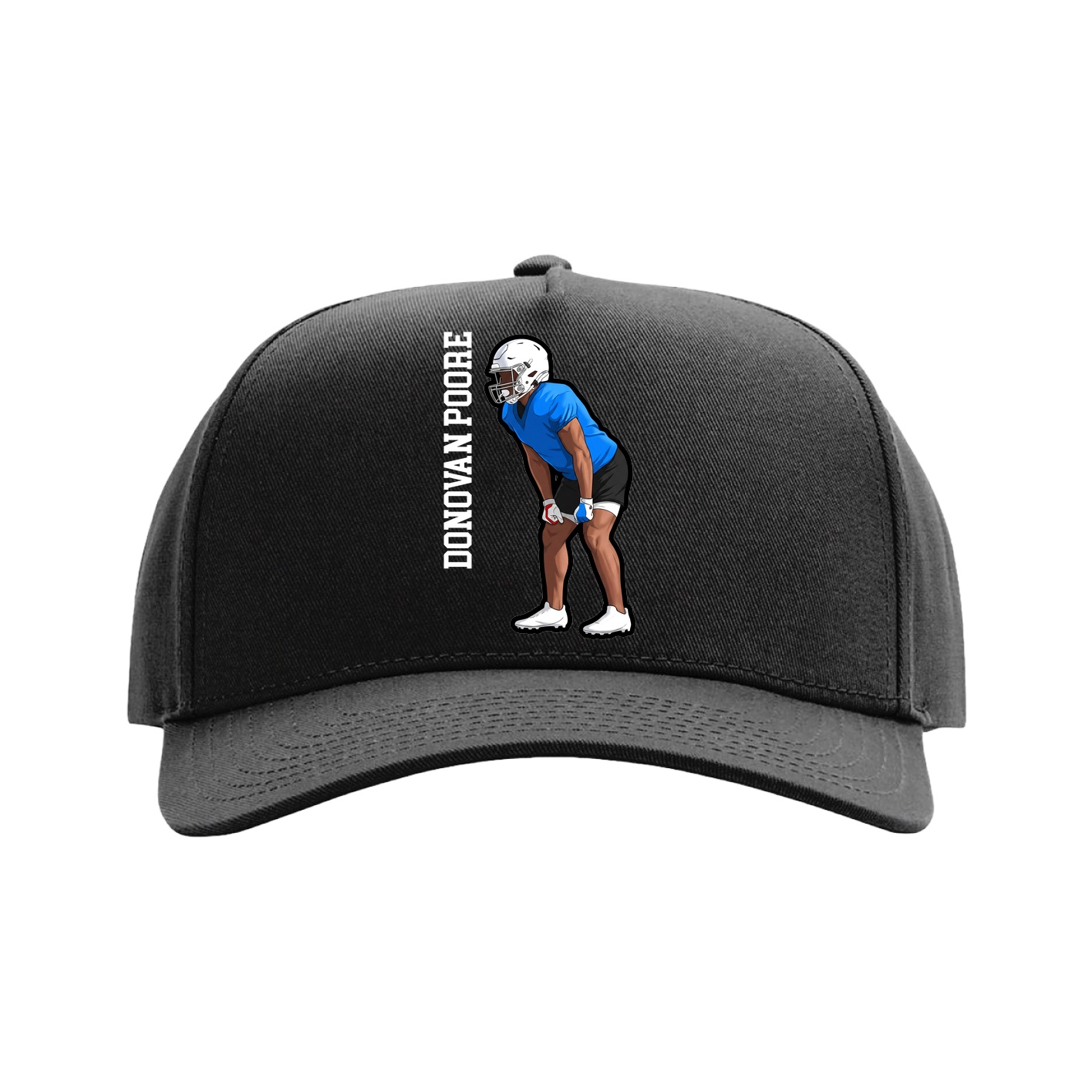 Full Fabric Five-Panel Champ Cap — Name Vertical in Black