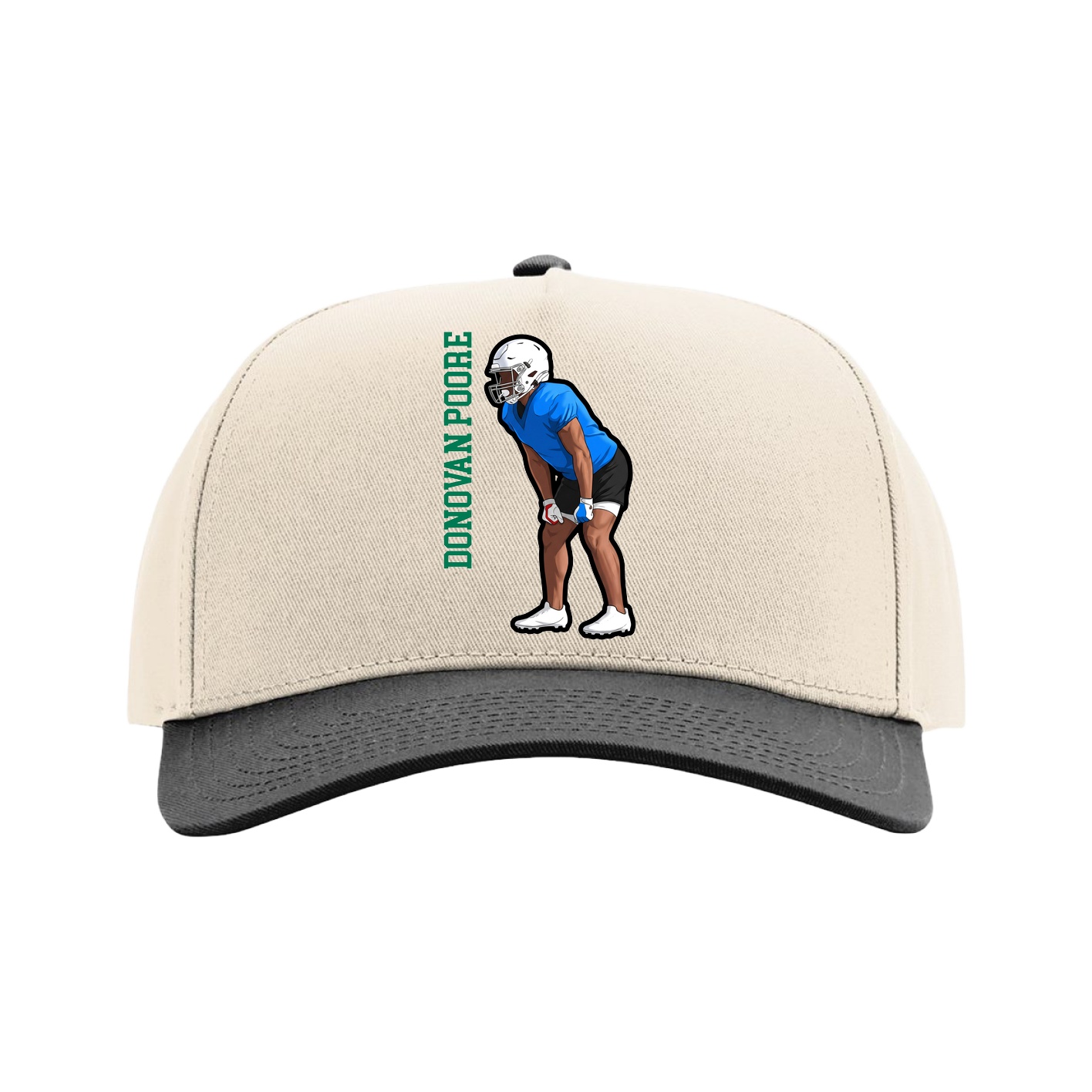 Full Fabric Five-Panel Champ Cap — Name Vertical in Cream/Black