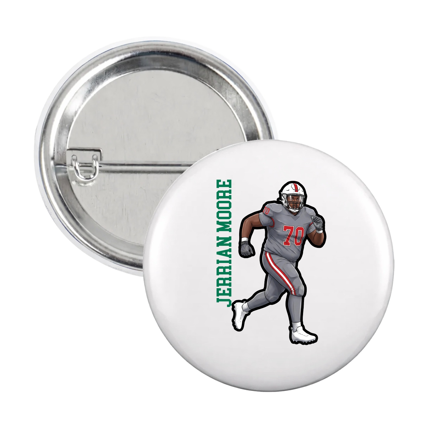 Game Day Button — Name Vertical in White