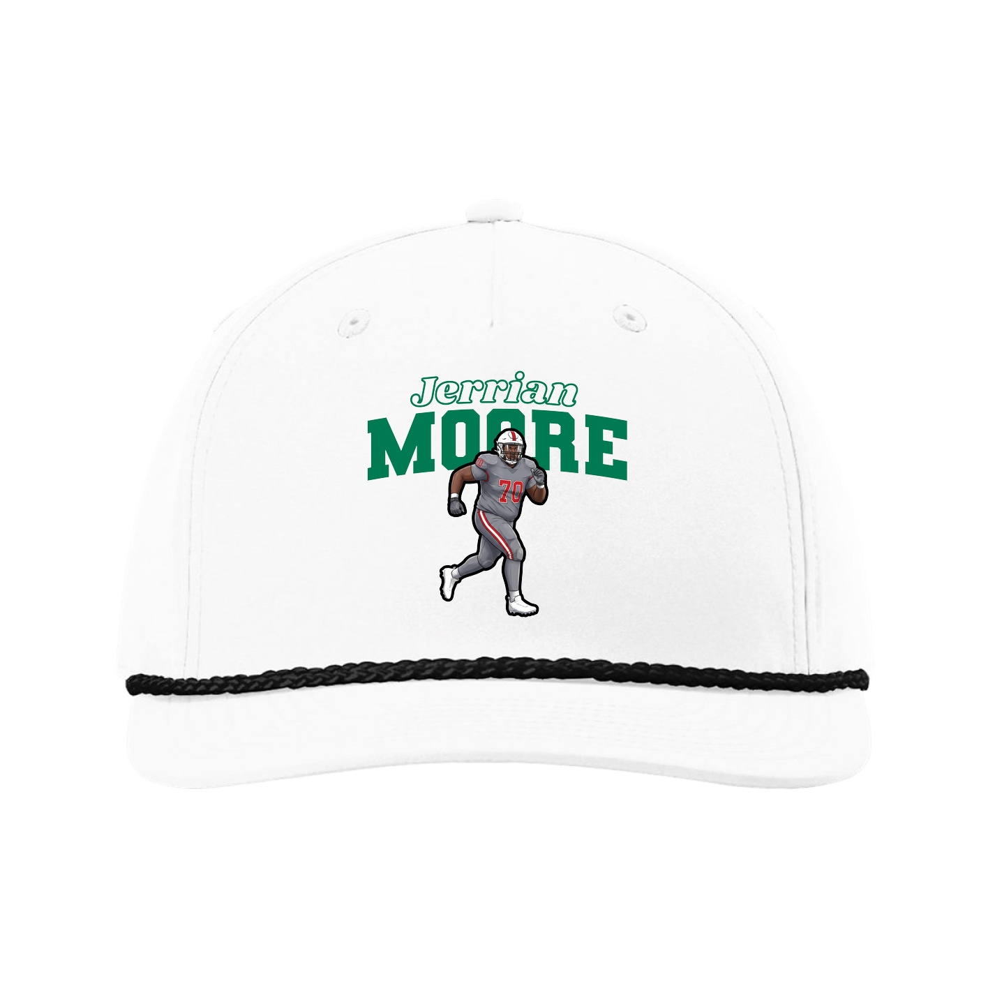 Five-Panel Classic Rope Cap — Name Arch in White