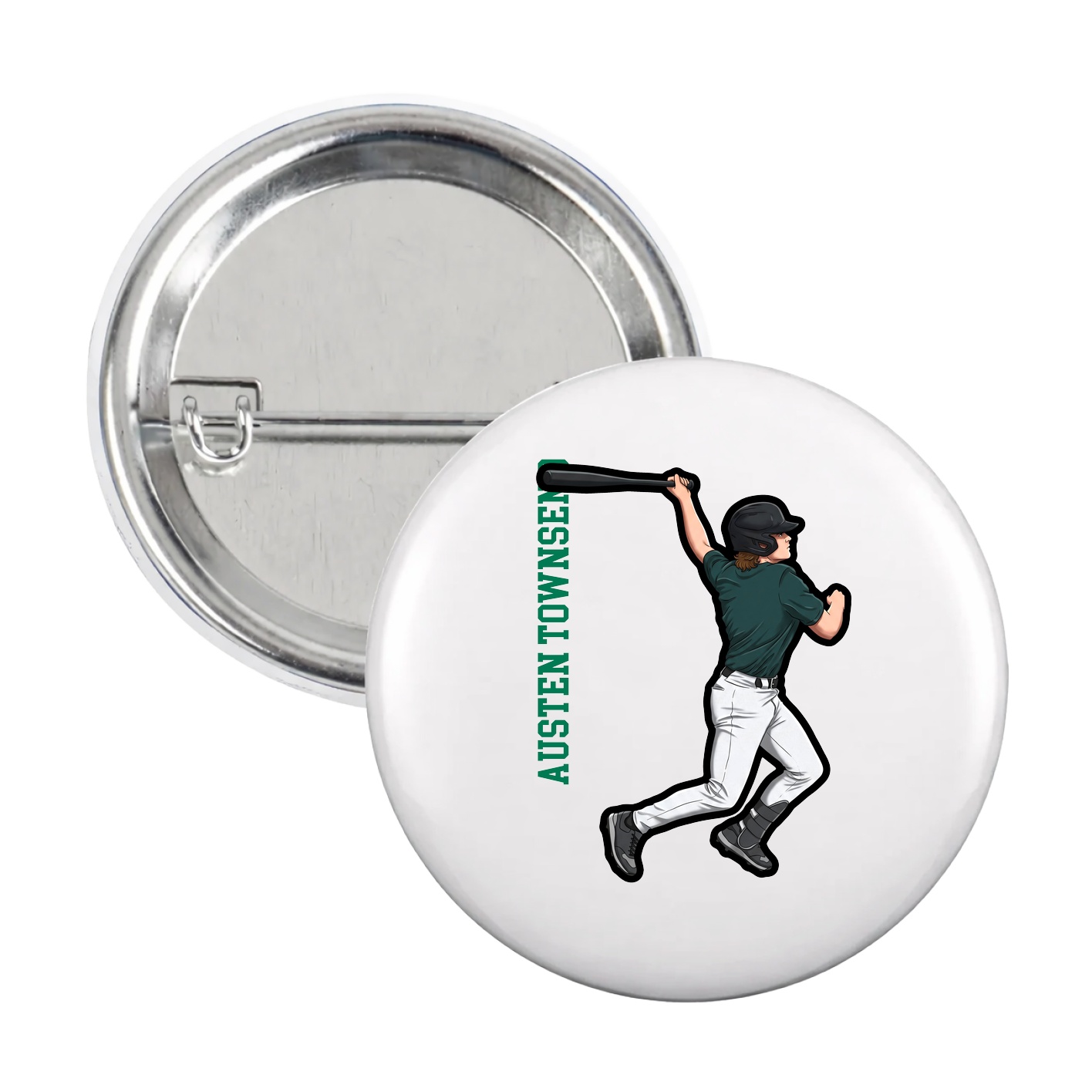 Game Day Button — Name Vertical in White