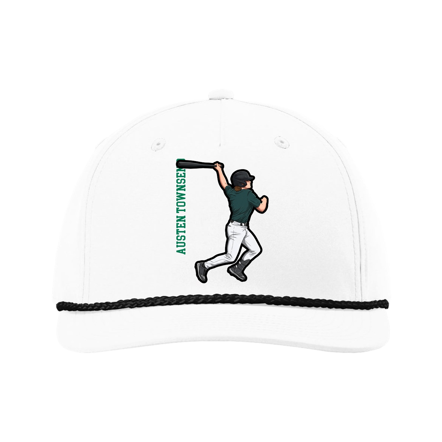 Five-Panel Classic Rope Cap — Name Vertical in White
