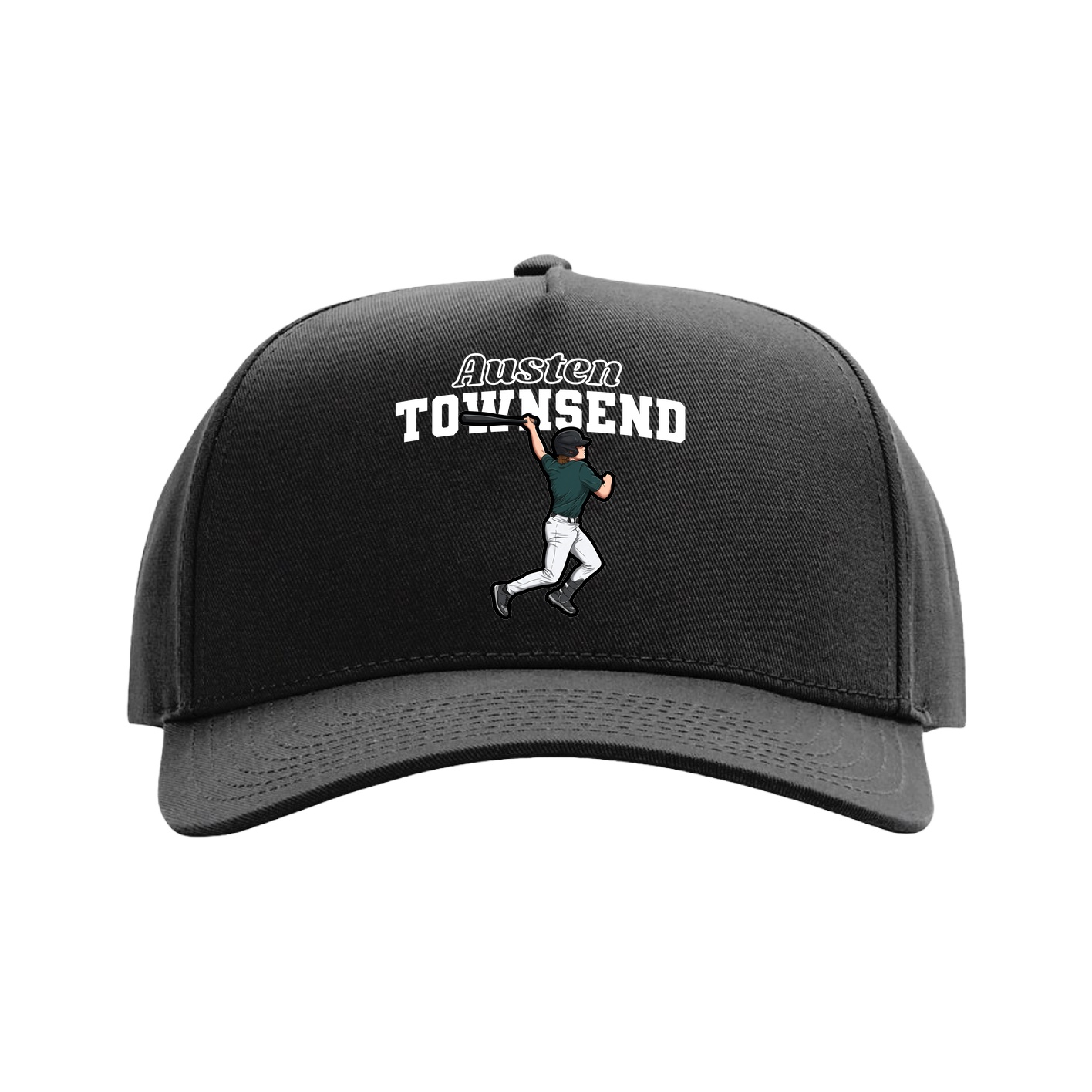 Full Fabric Five-Panel Champ Cap — Name Arch in Black