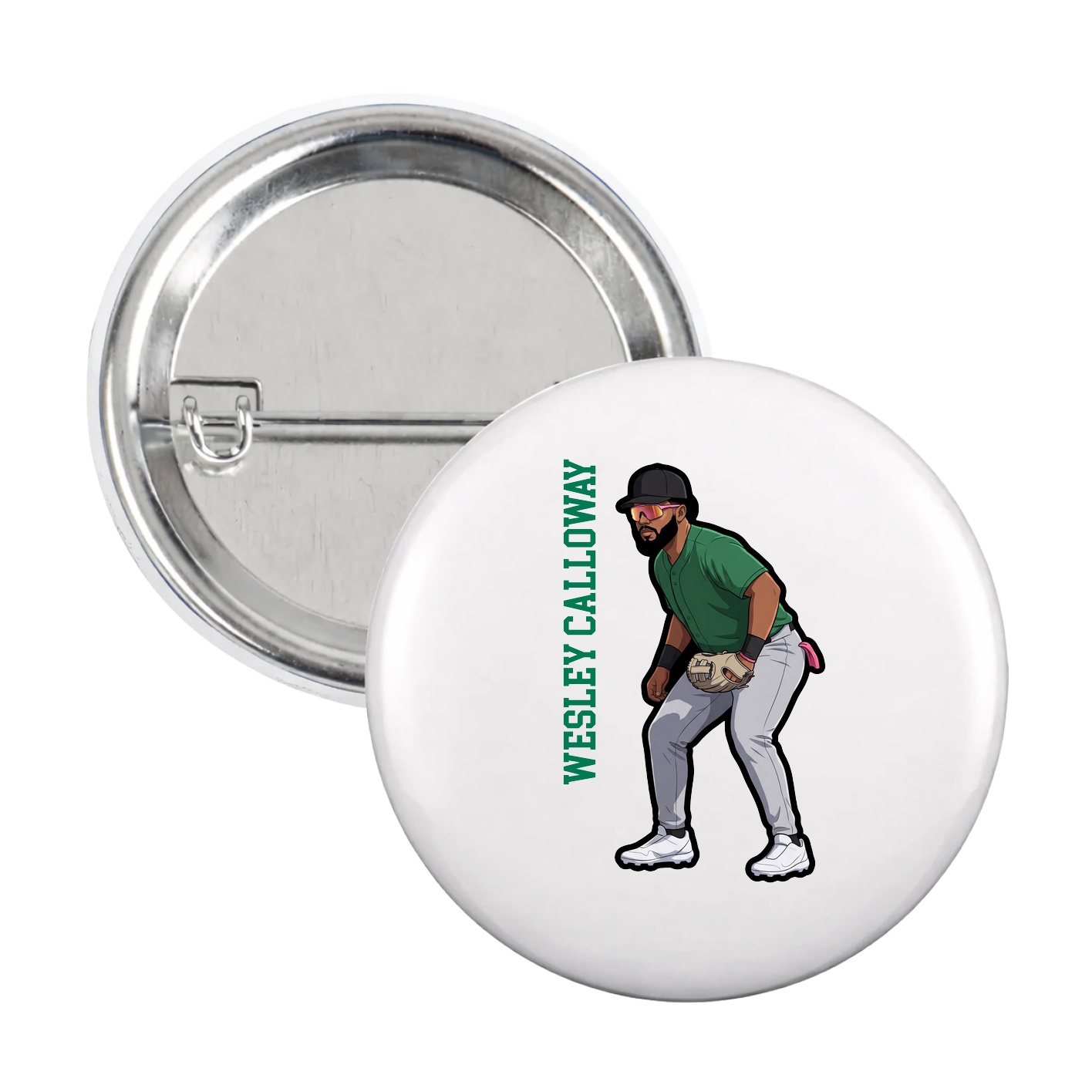 Game Day Button — Name Vertical in White