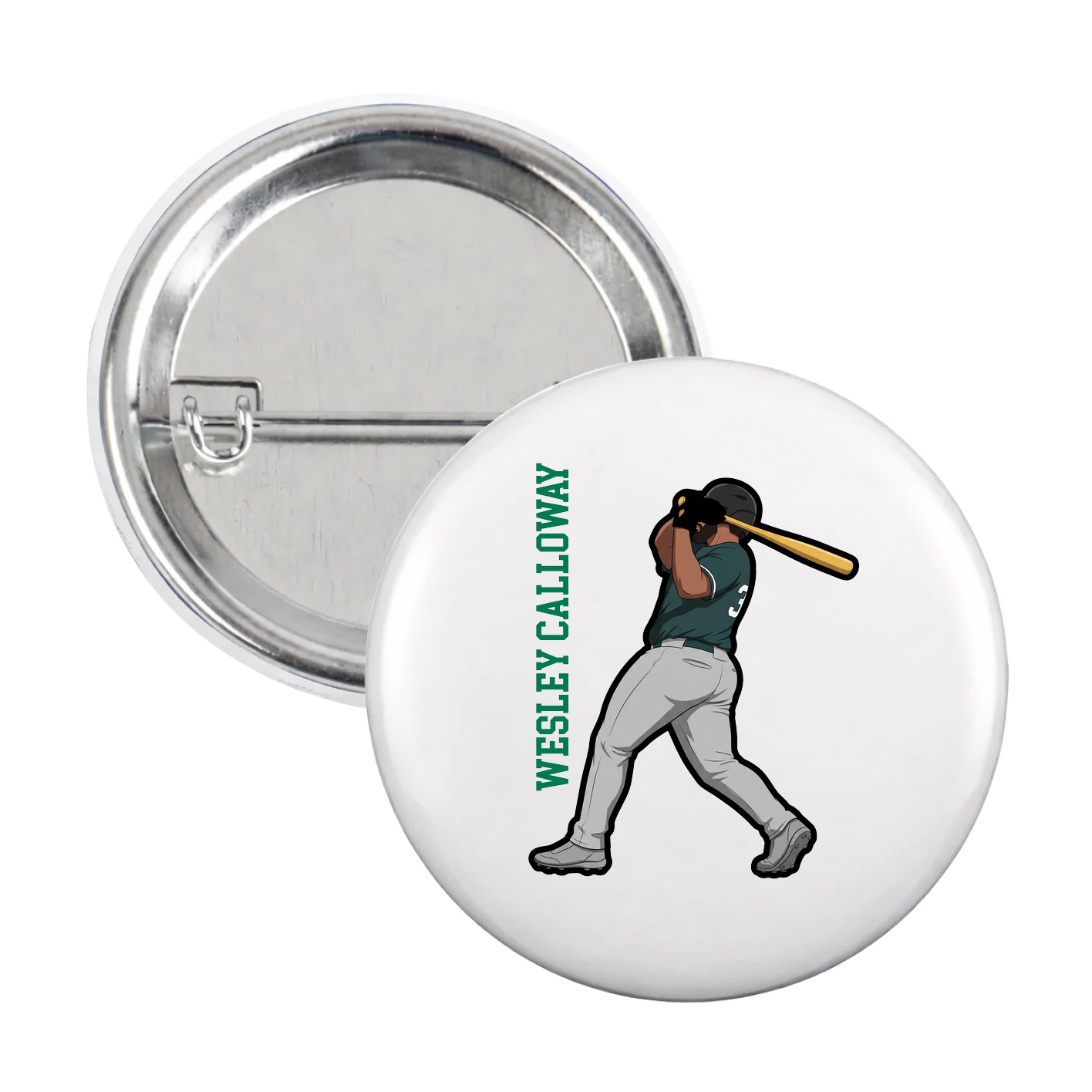 Game Day Button — Name Vertical in White