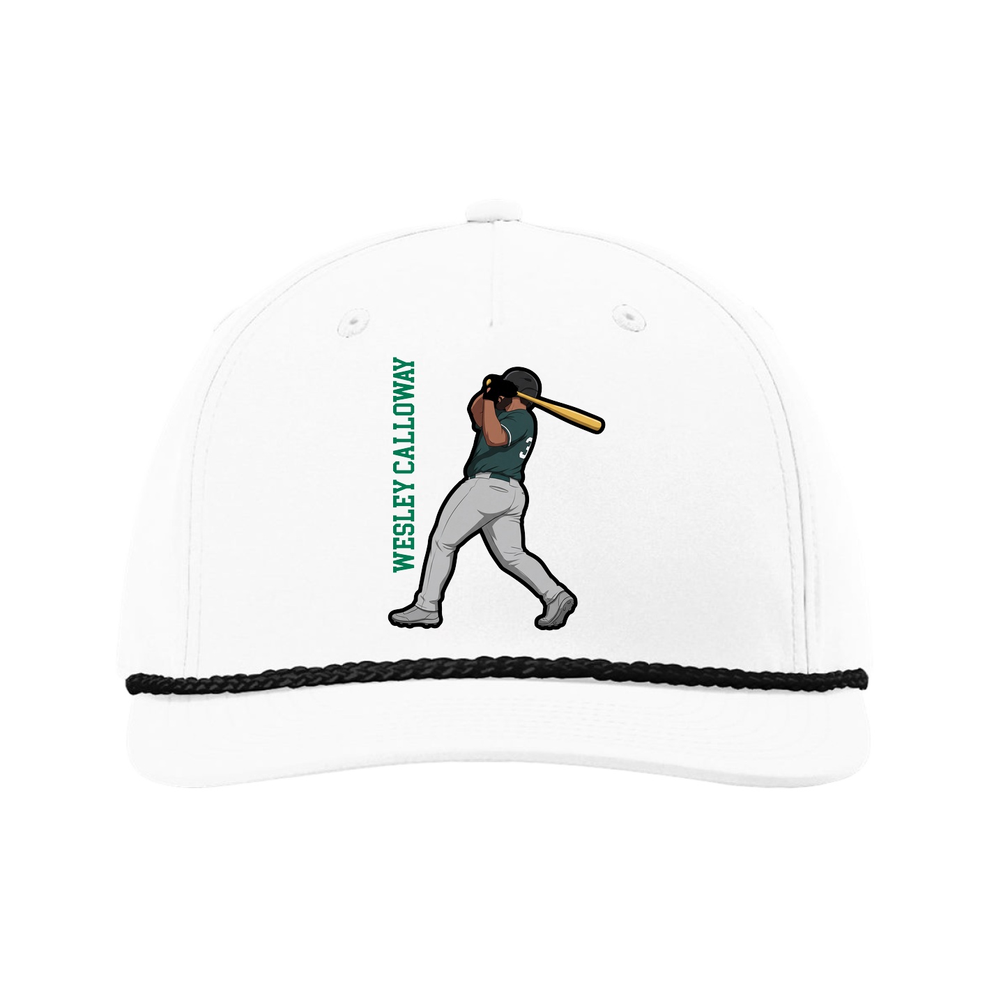 Five-Panel Classic Rope Cap — Name Vertical in White