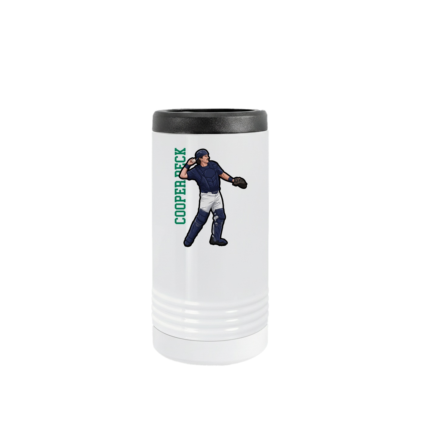 Slim Beverage Holder — Name Vertical in White