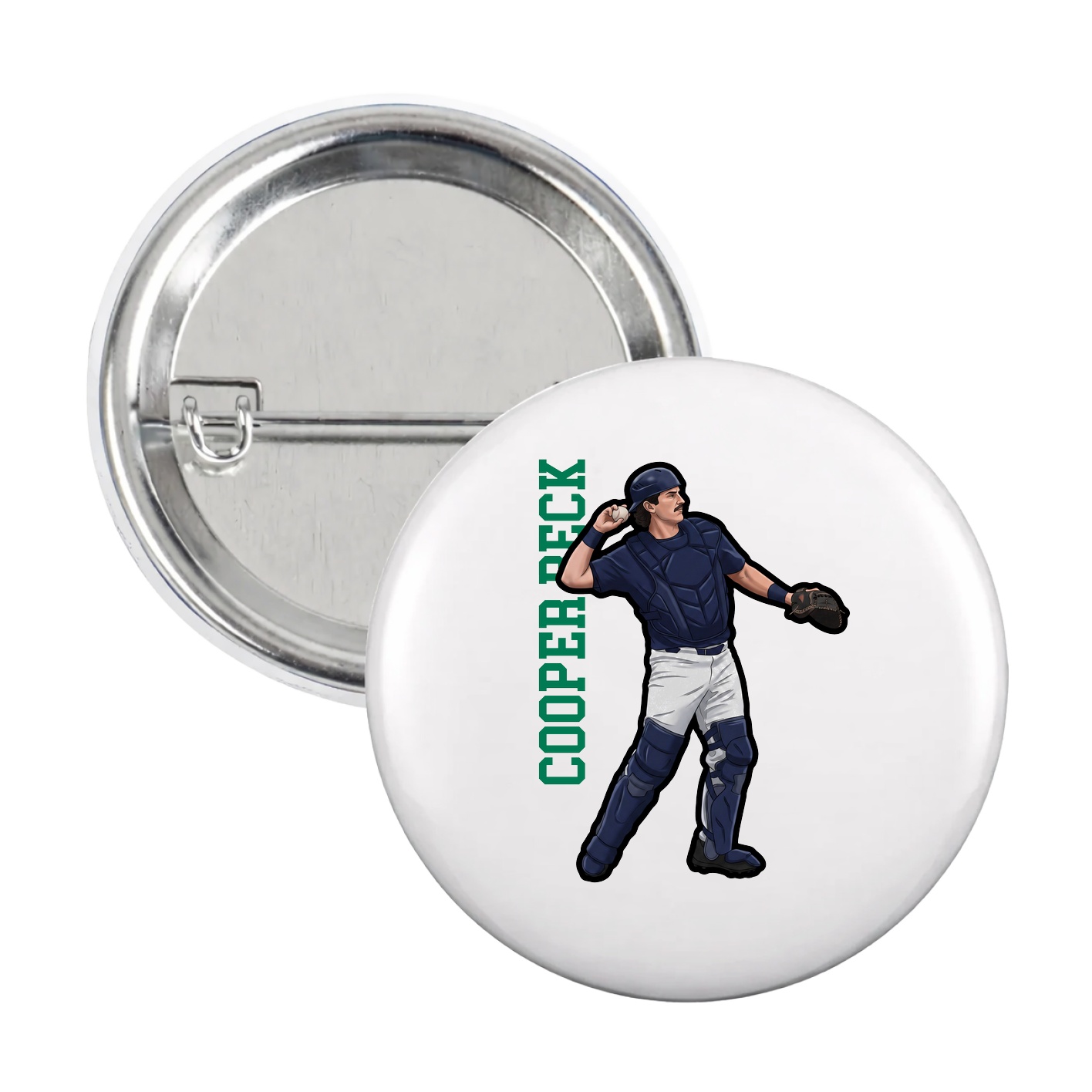 Game Day Button — Name Vertical in White