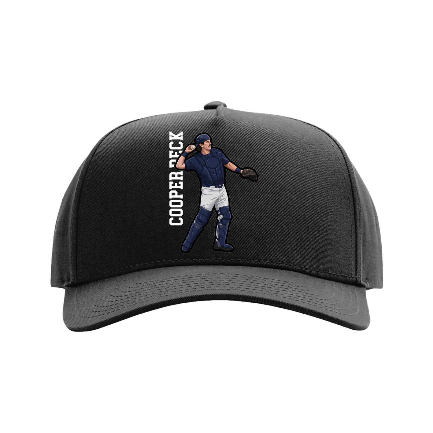 Full Fabric Five-Panel Champ Cap — Name Vertical in Black