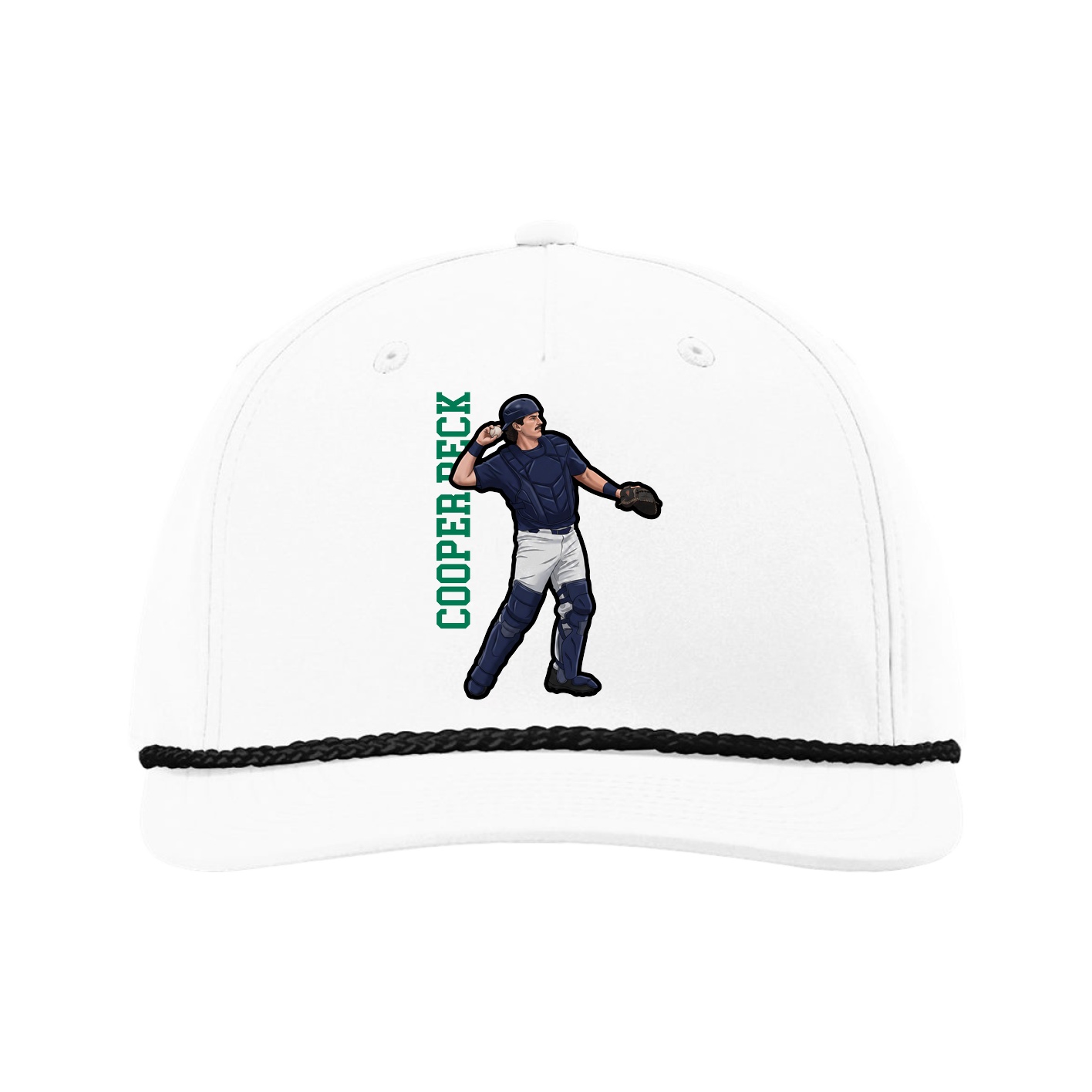 Five-Panel Classic Rope Cap — Name Vertical in White