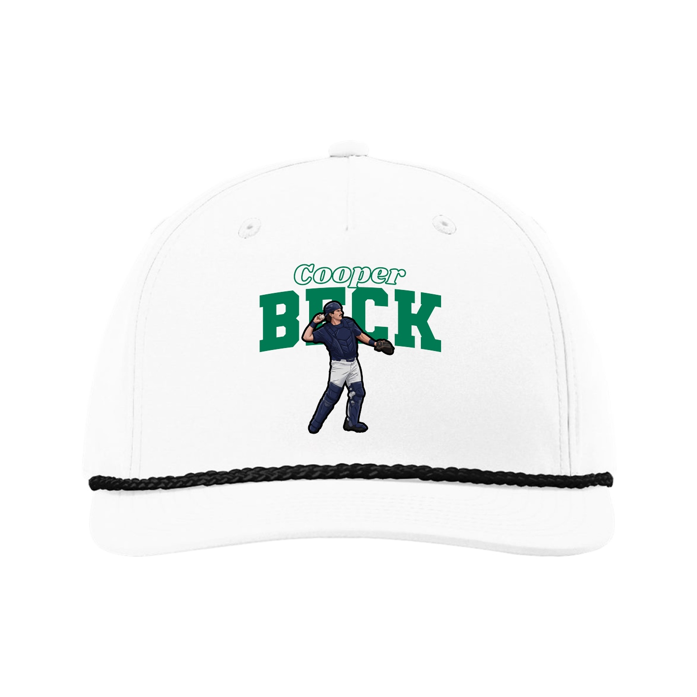 Five-Panel Classic Rope Cap — Name Arch in White