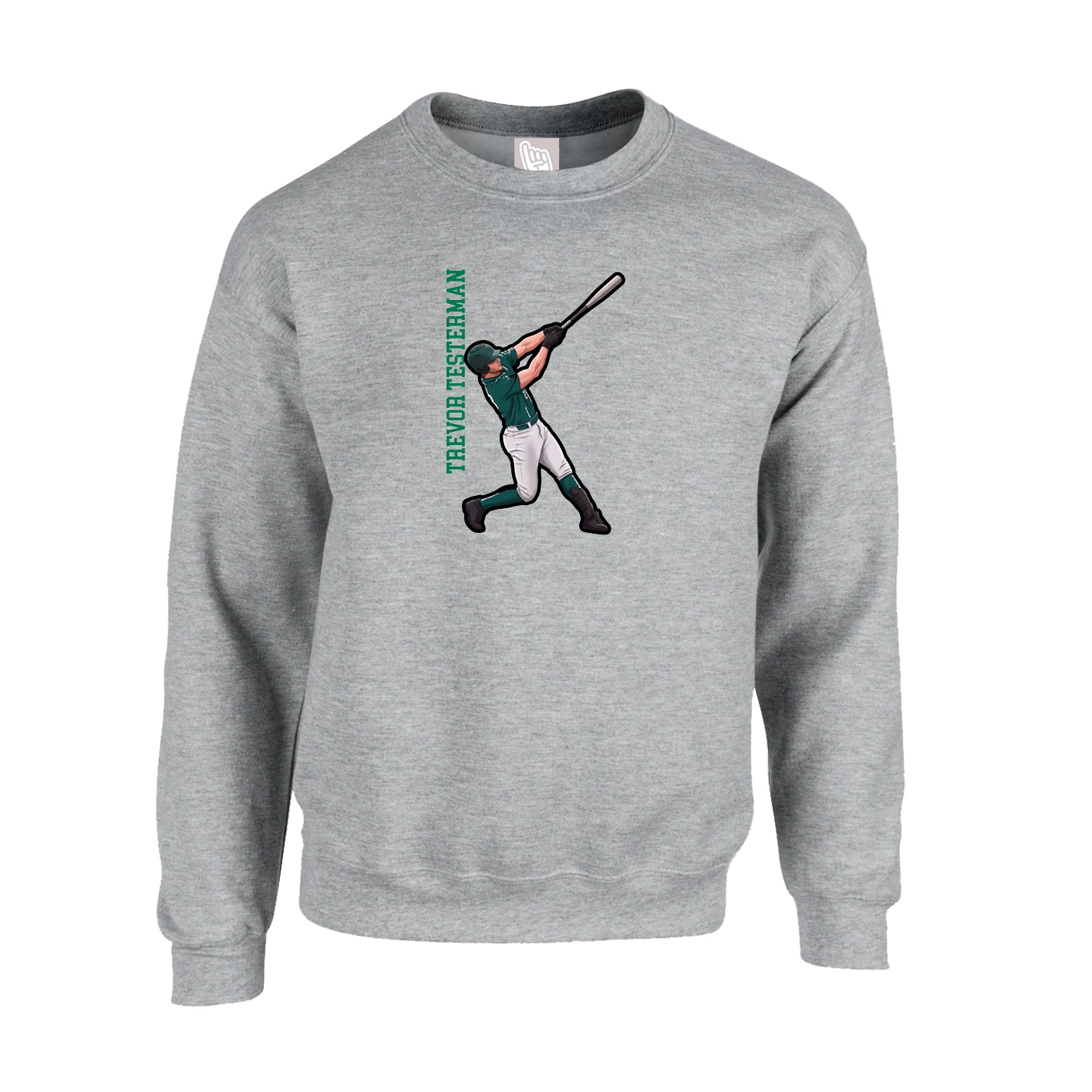 Fleece Crew — Name Vertical in Grey