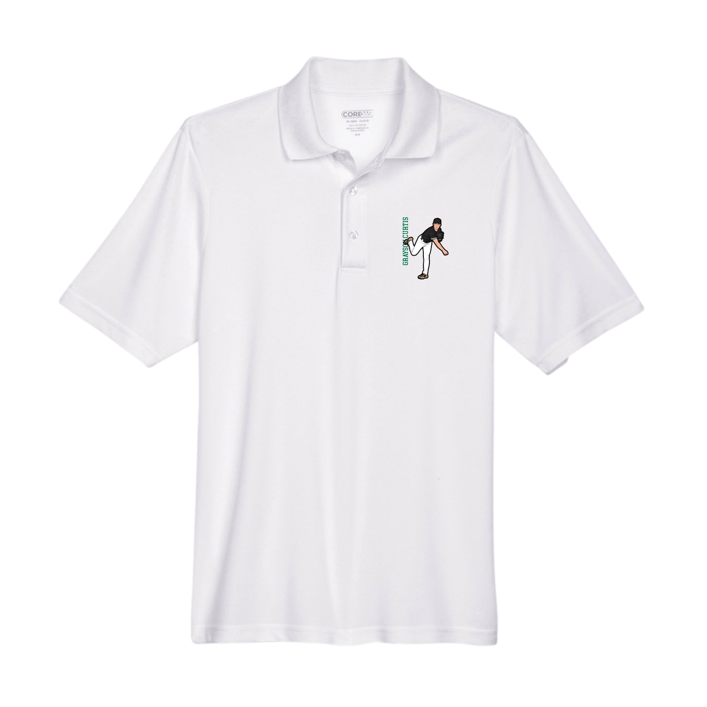 Performance Polo — Name Vertical in White