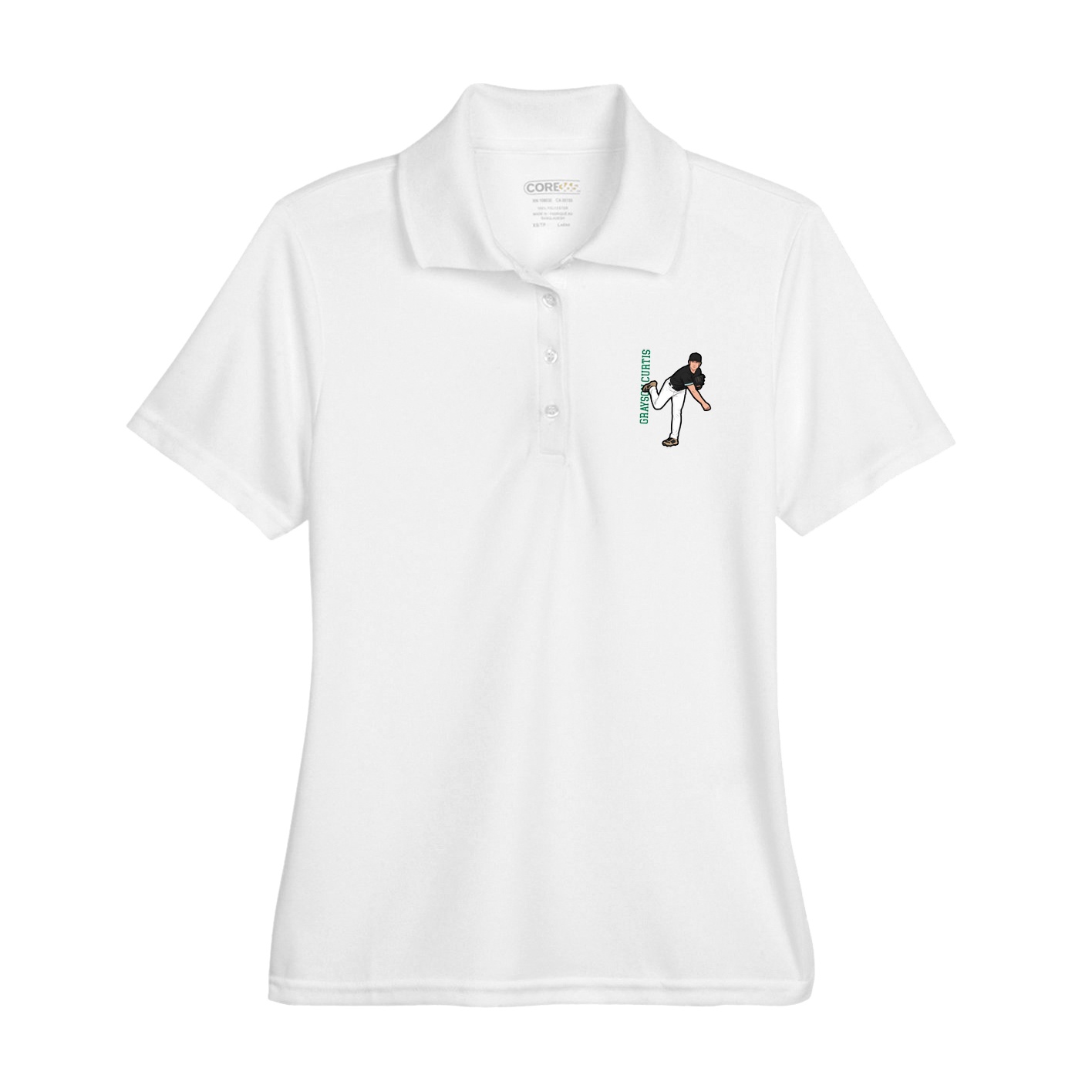 Womens Performance Polo — Name Vertical in White