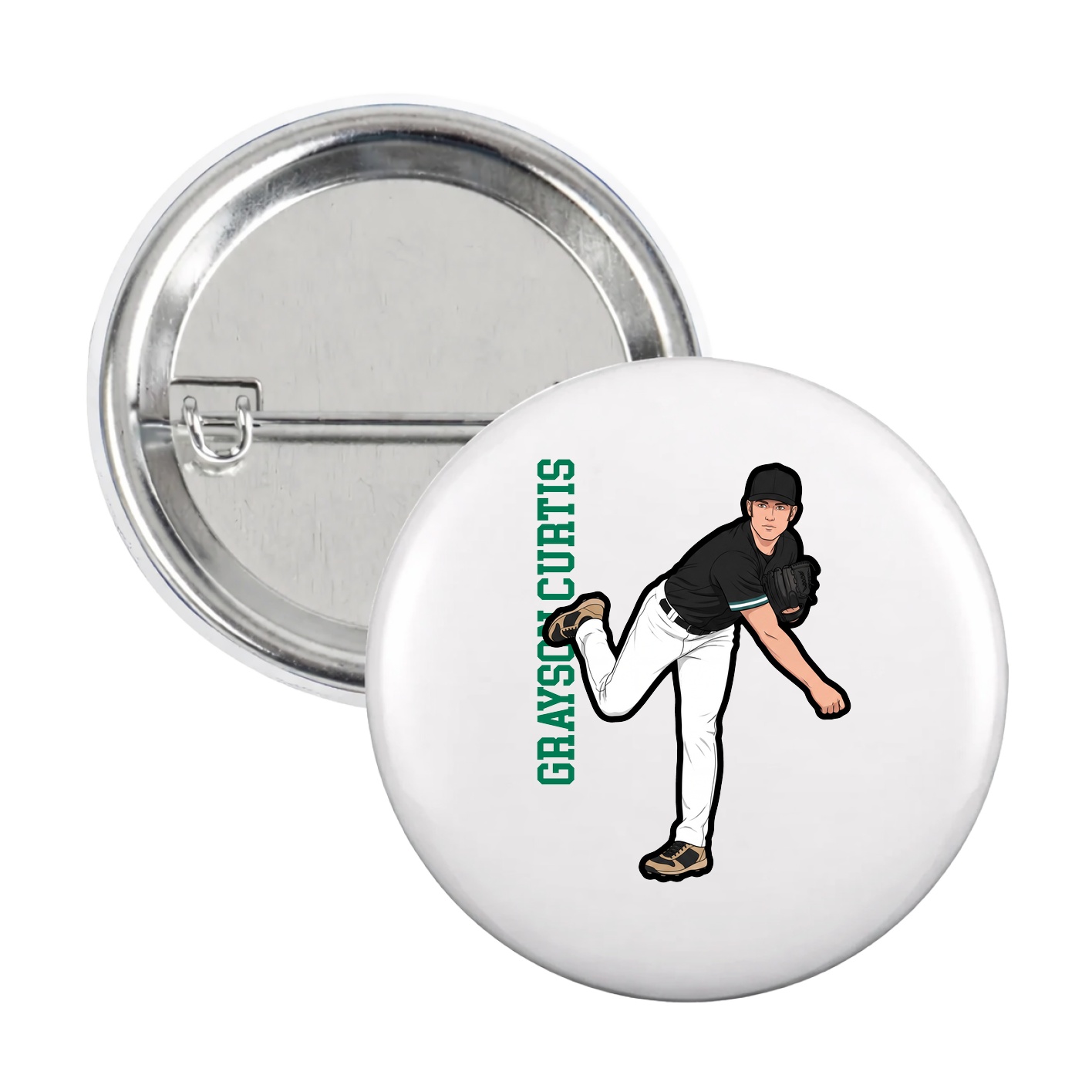 Game Day Button — Name Vertical in White