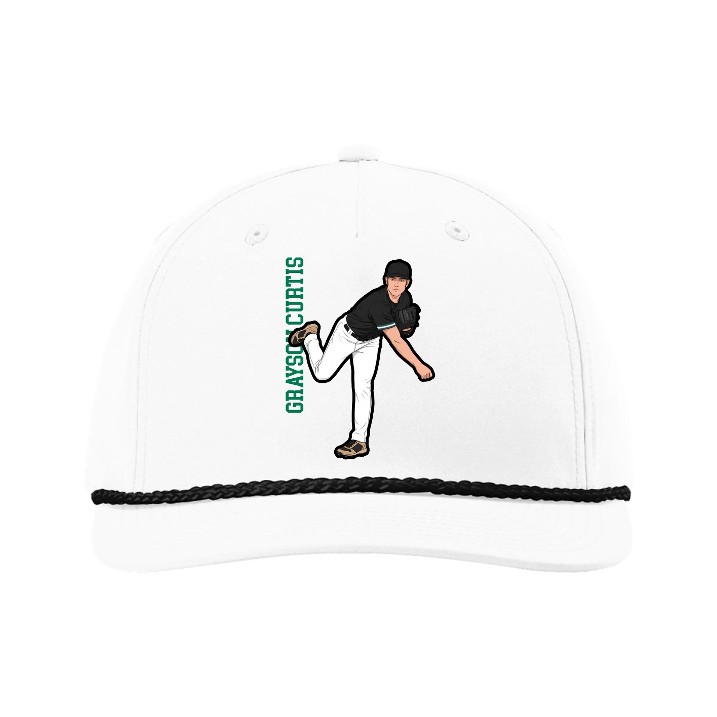 Five-Panel Classic Rope Cap — Name Vertical in White