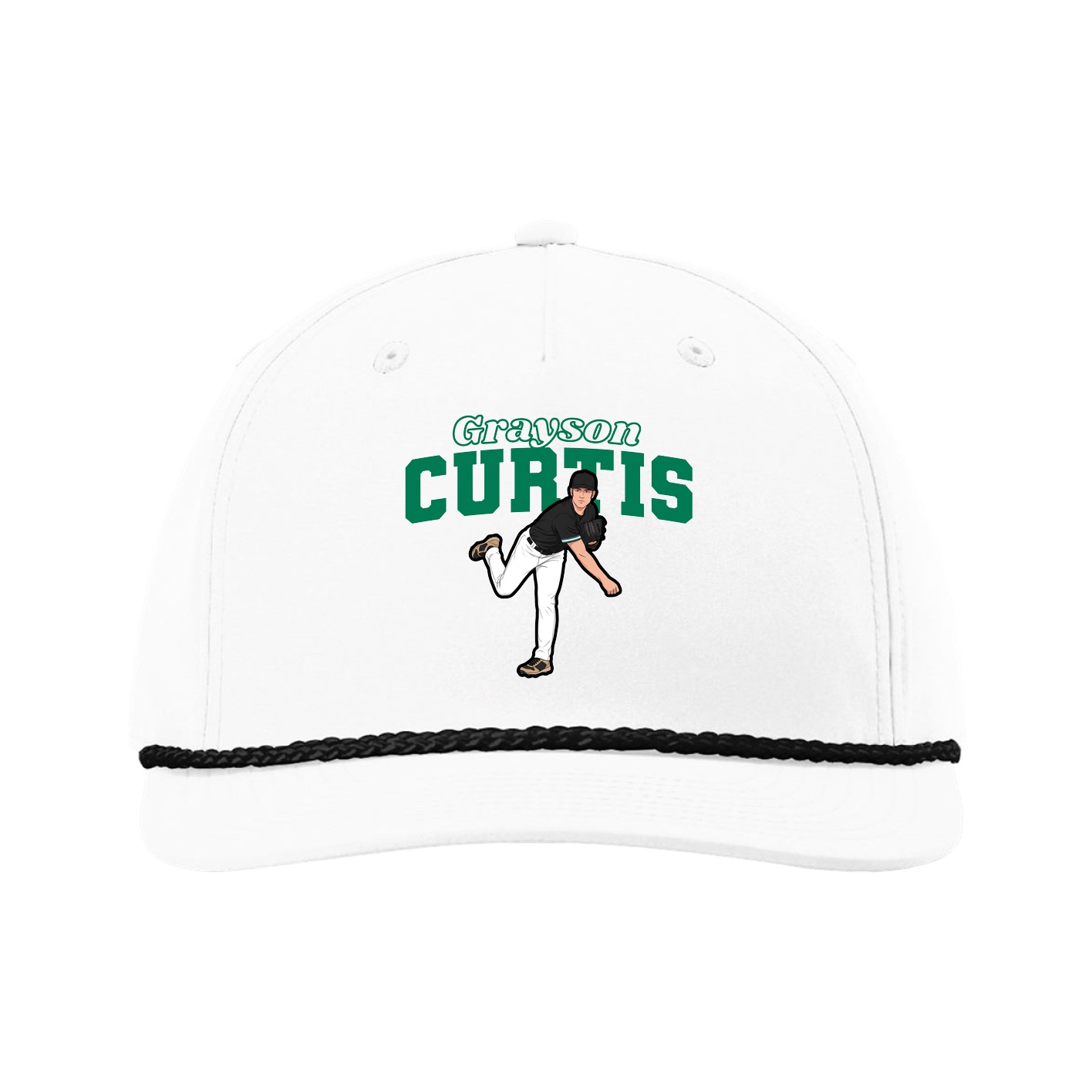 Five-Panel Classic Rope Cap — Name Arch in White