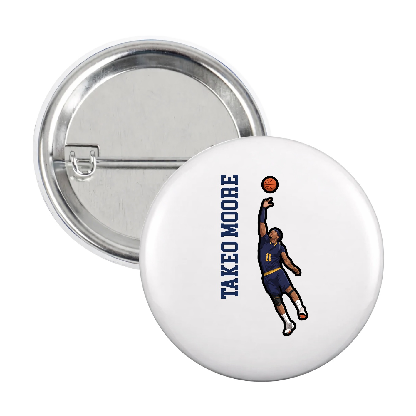 Game Day Button — Name Vertical in White