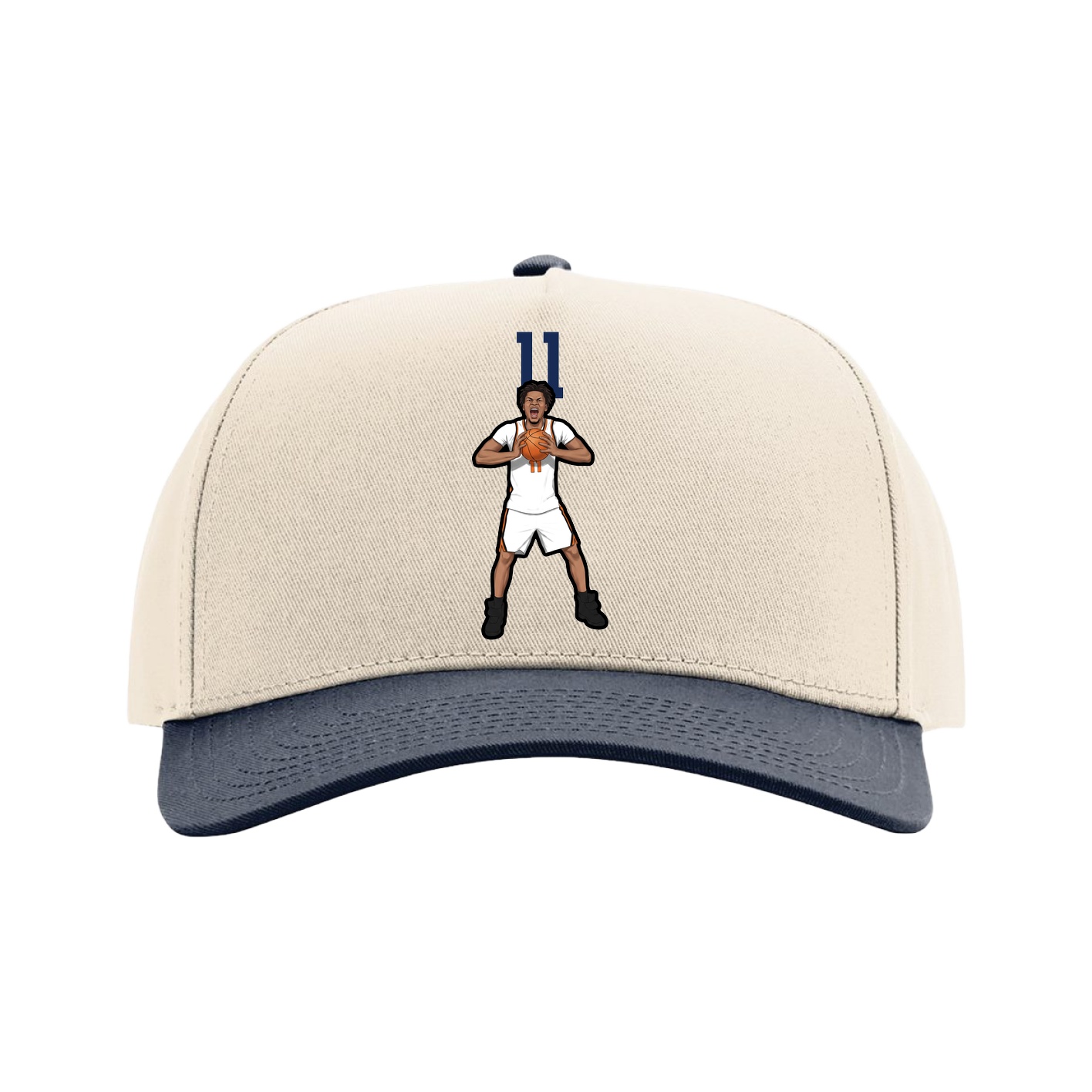 Full Fabric Five-Panel Champ Cap — Number Top in Cream/Navy
