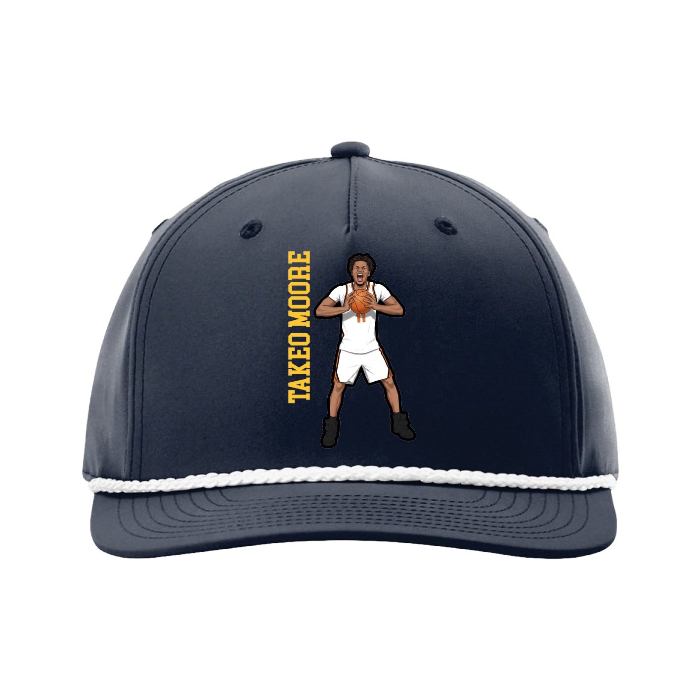 Five-Panel Classic Rope Cap — Name Vertical in Navy