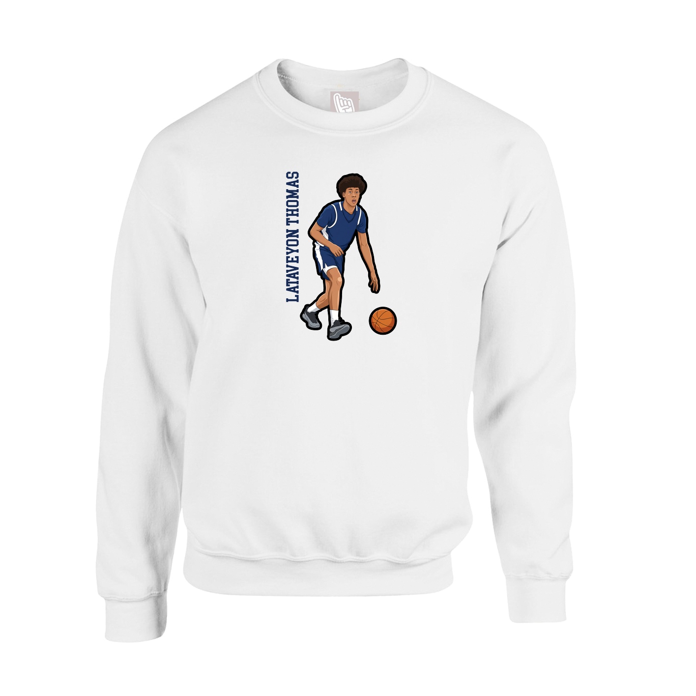 Fleece Crew — Name Vertical in White