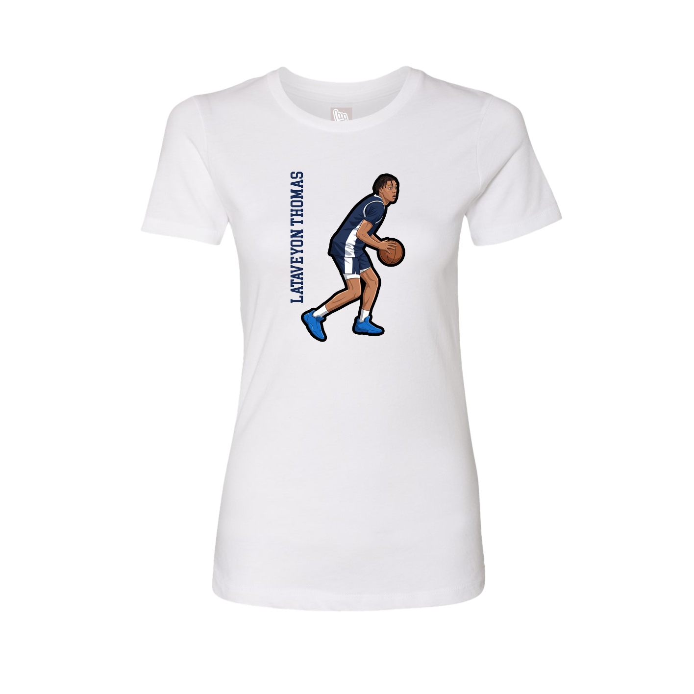 Fitted Women's Tee — Name Vertical in White