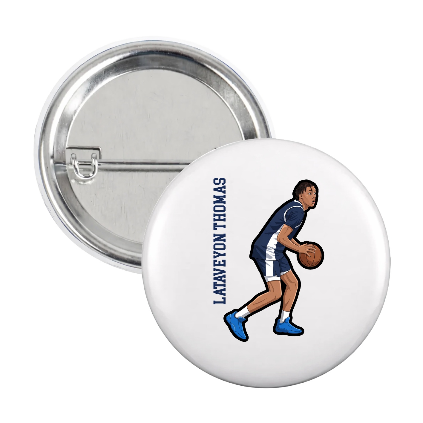 Game Day Button — Name Vertical in White