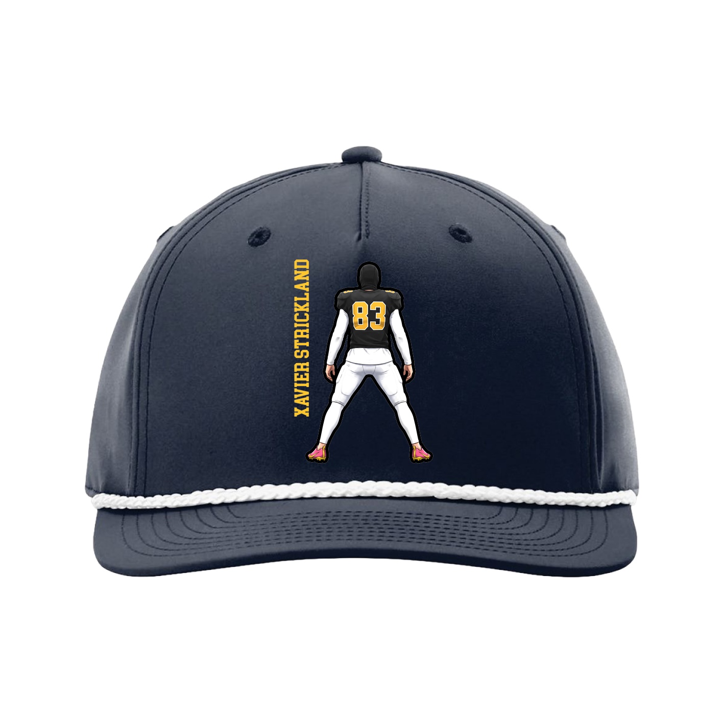 Five-Panel Classic Rope Cap — Name Vertical in Navy