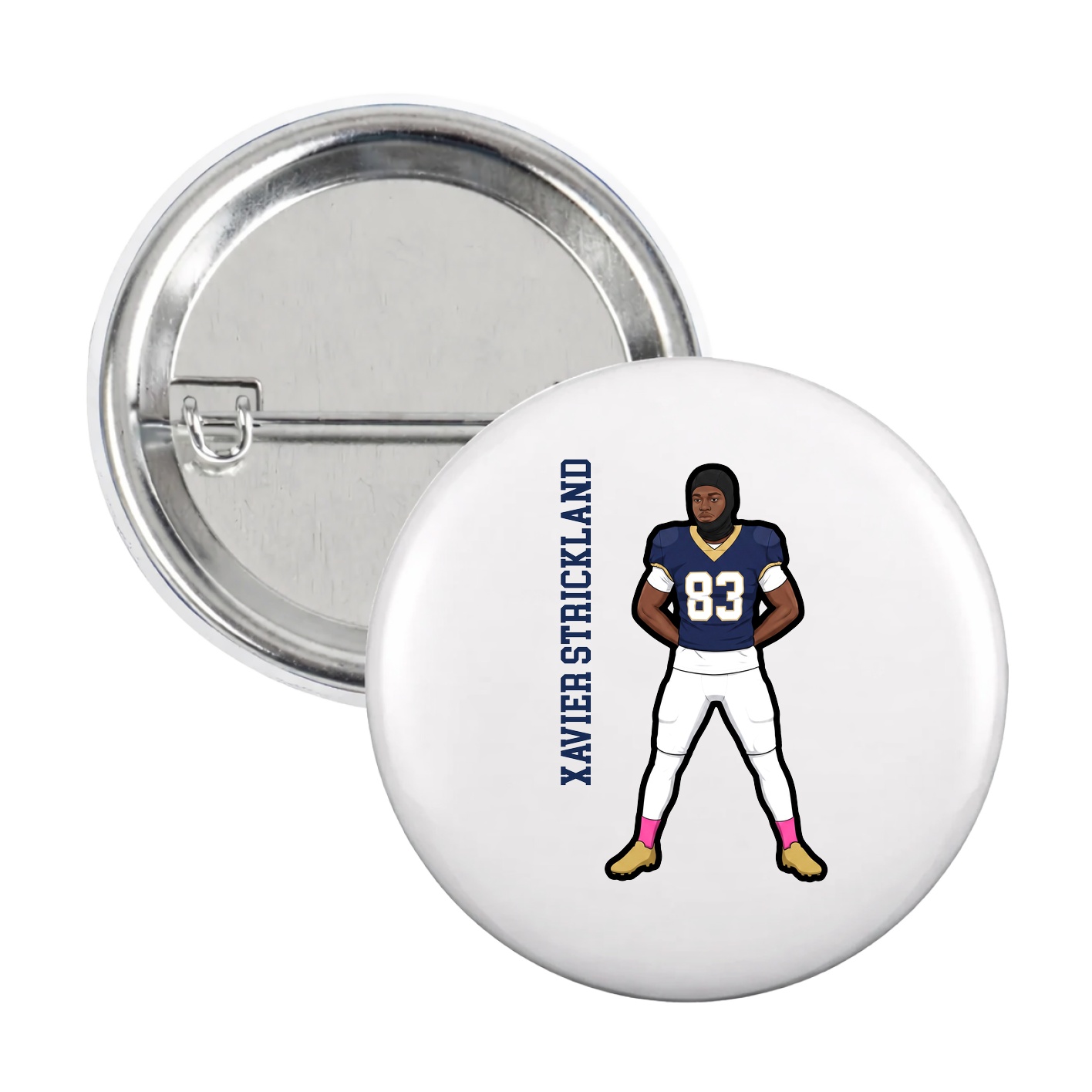 Game Day Button — Name Vertical in White