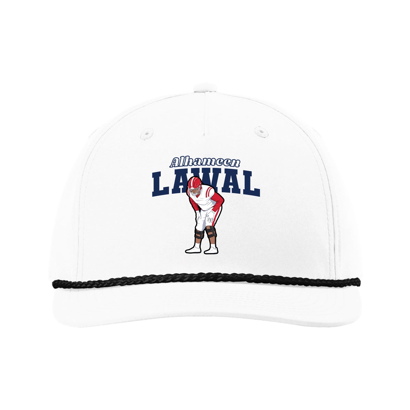 Five-Panel Classic Rope Cap — Name Arch in White