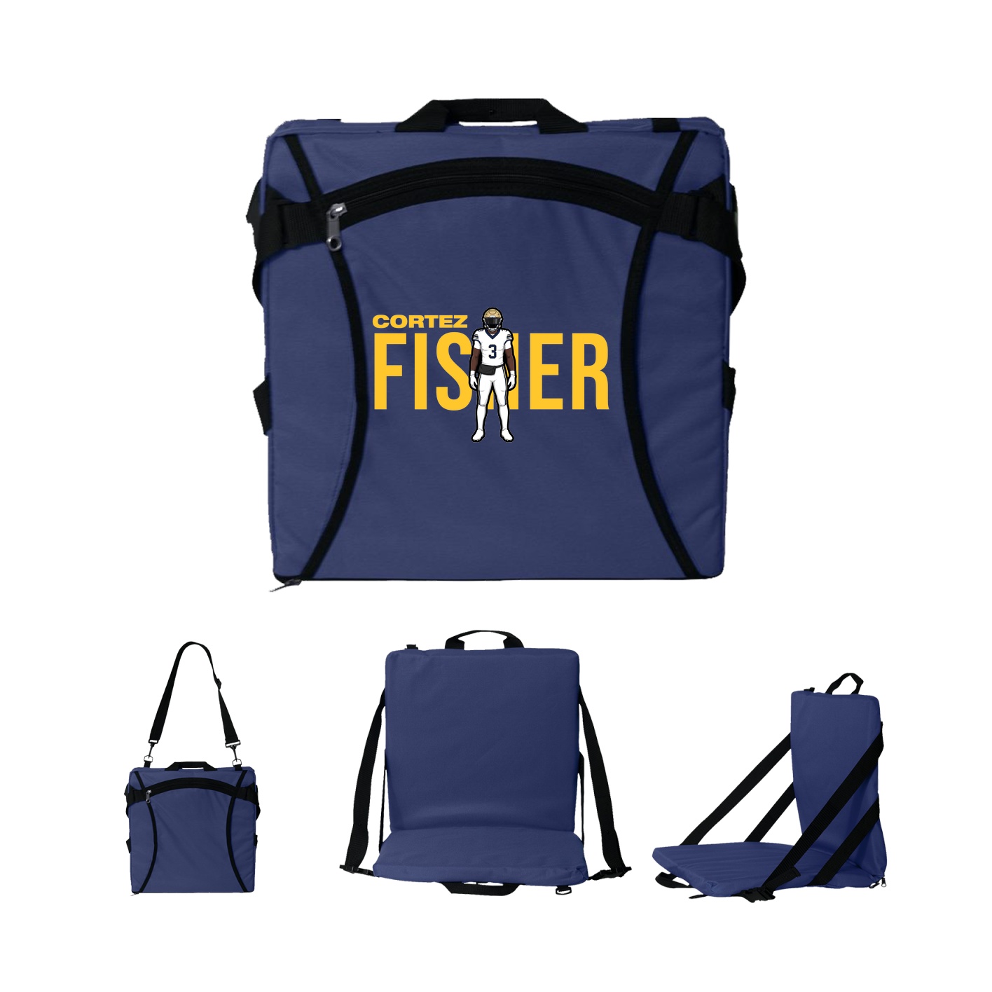 Folding Stadium Seat — Player Name in Navy
