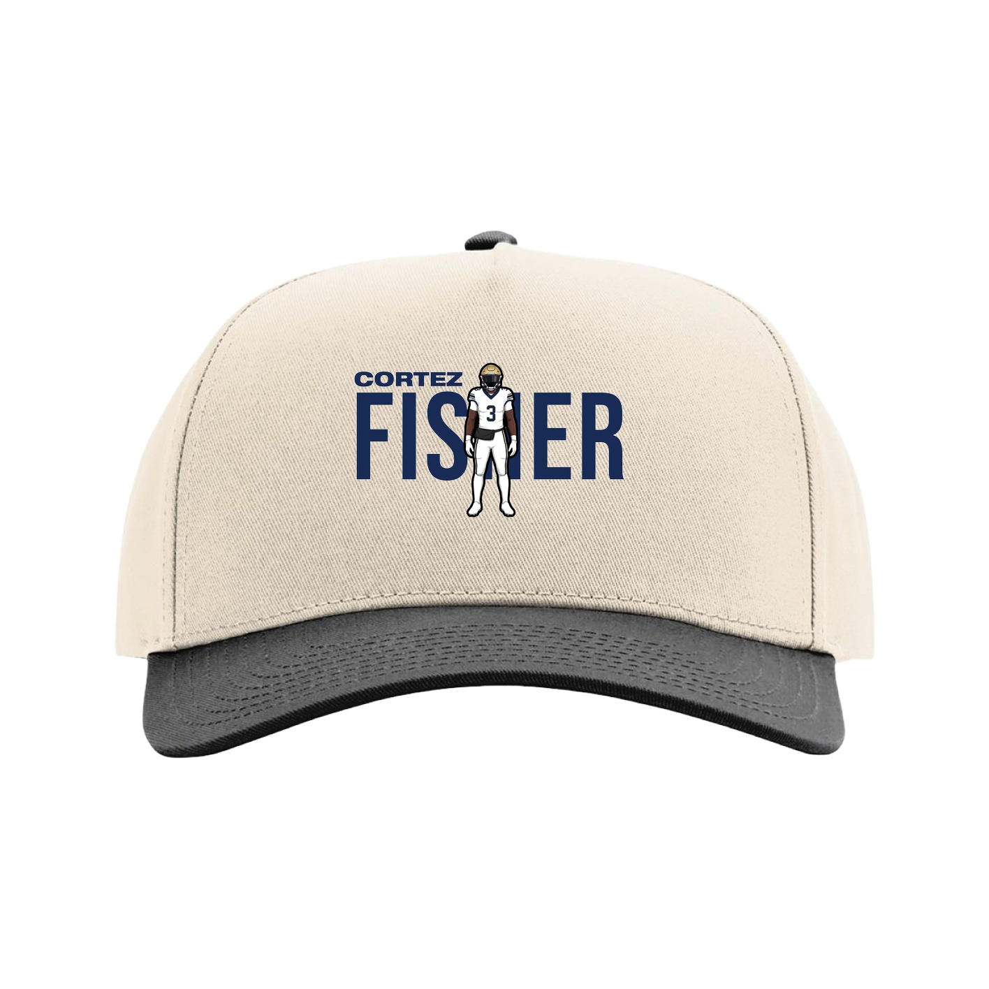 Full Fabric Five-Panel Champ Cap — Player Name in Cream/Black