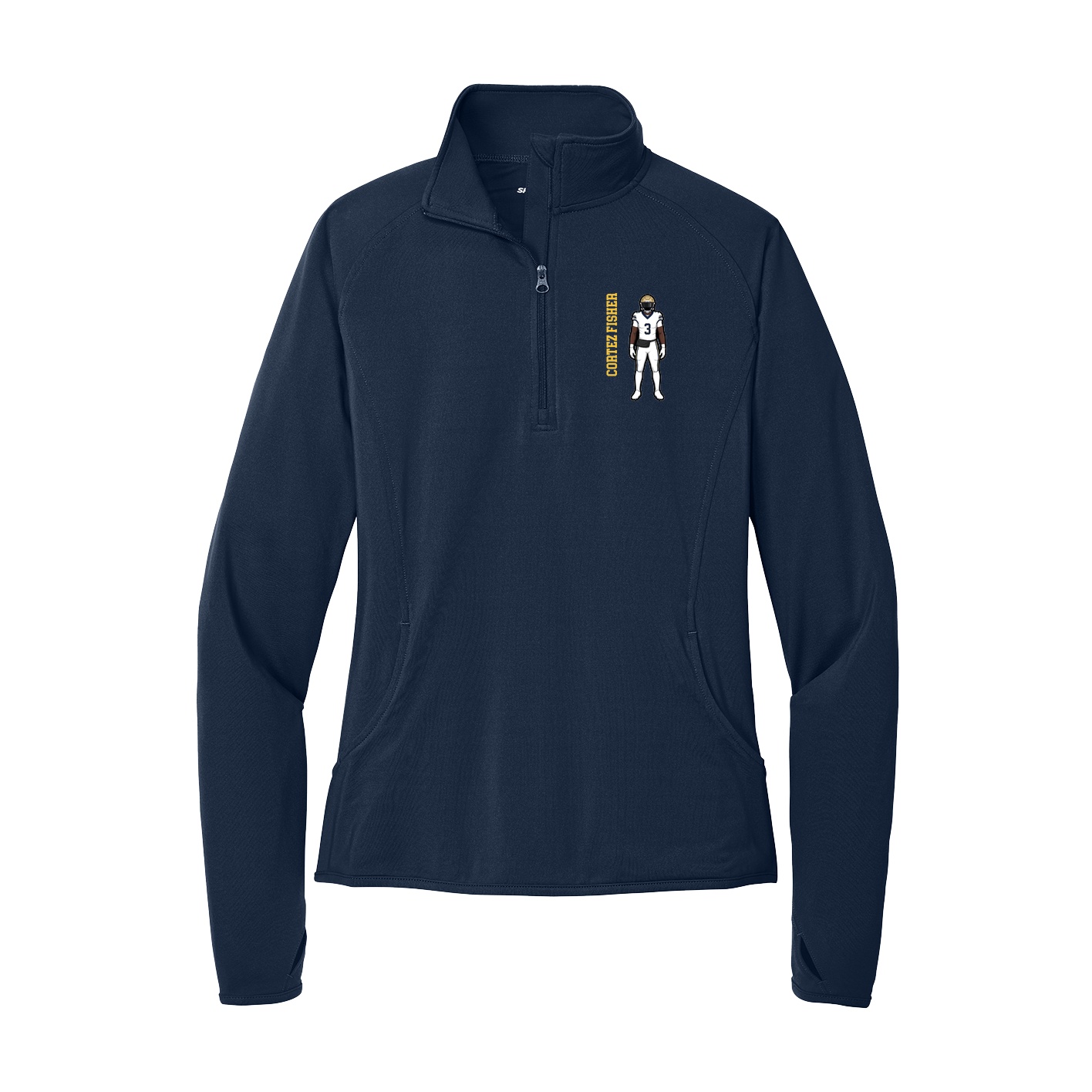 Women's Q-Zip Pullover — Name Vertical in Navy
