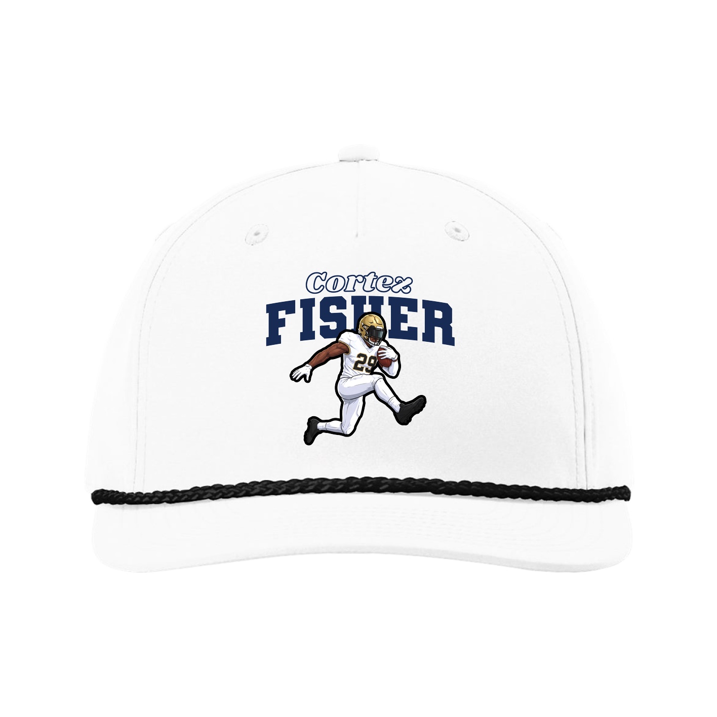 Five-Panel Classic Rope Cap — Name Arch in White